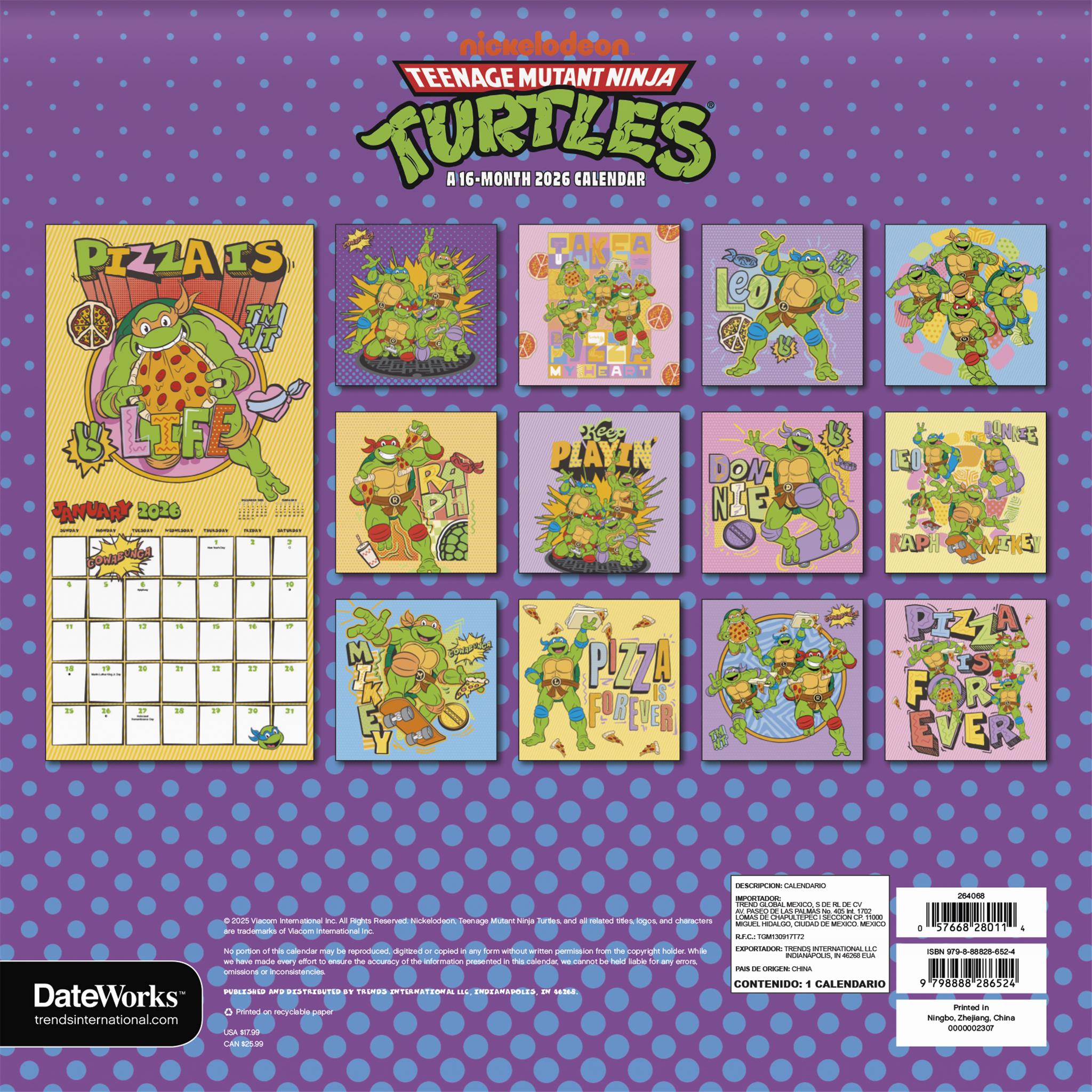 Calendrier mural Tortues Ninja 2026