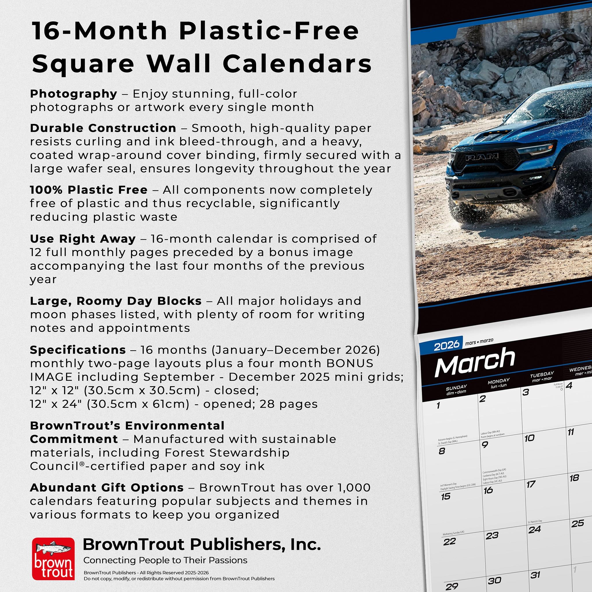 Dodge Ram Trucks 2026 Wall Calendar