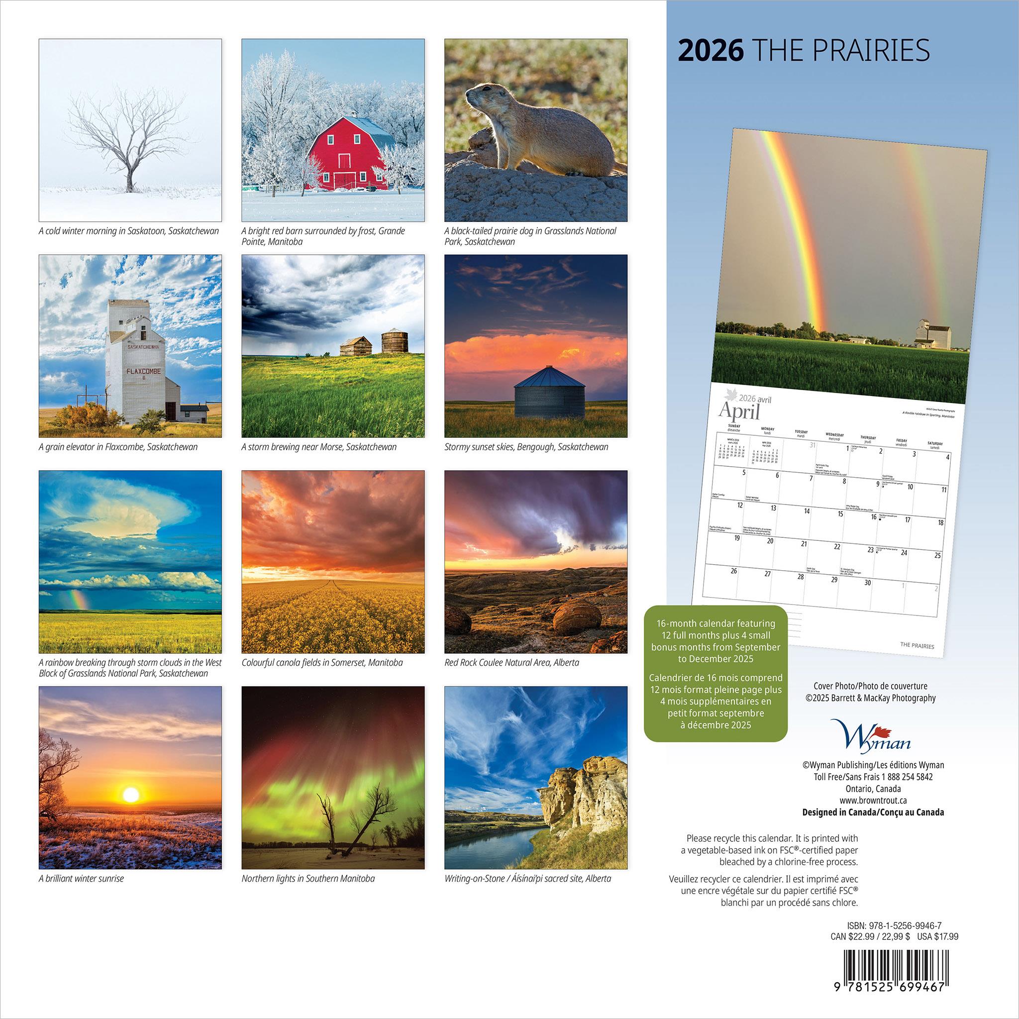 Calendrier mural Prairies 2026
