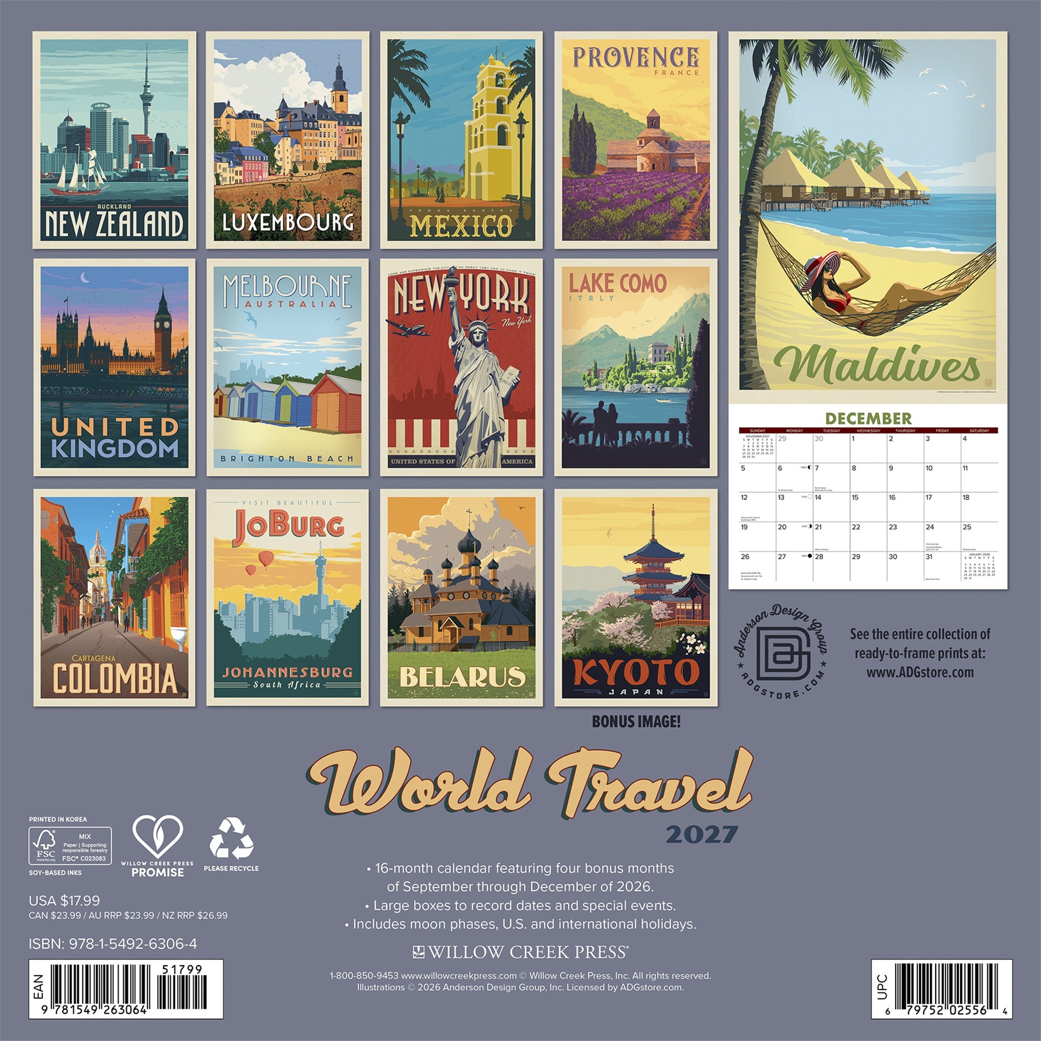 World Travel Classic Posters 2027 Wall Calendar