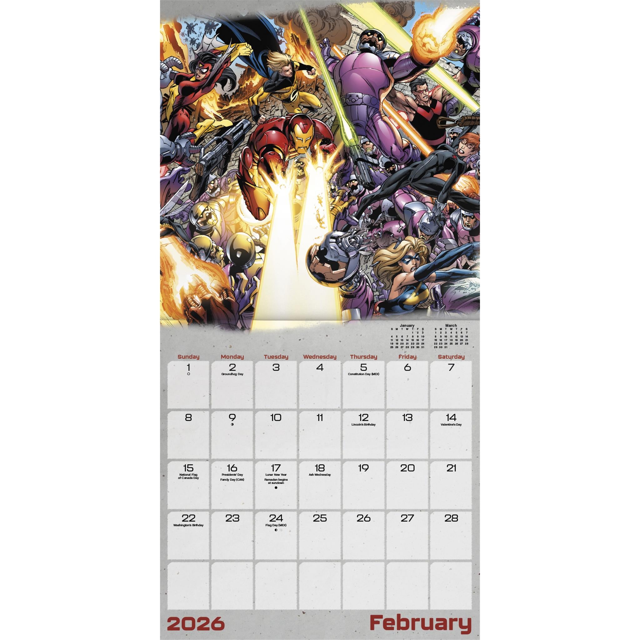 Marvel Heroes Vs Villains 2026 Wall Calendar