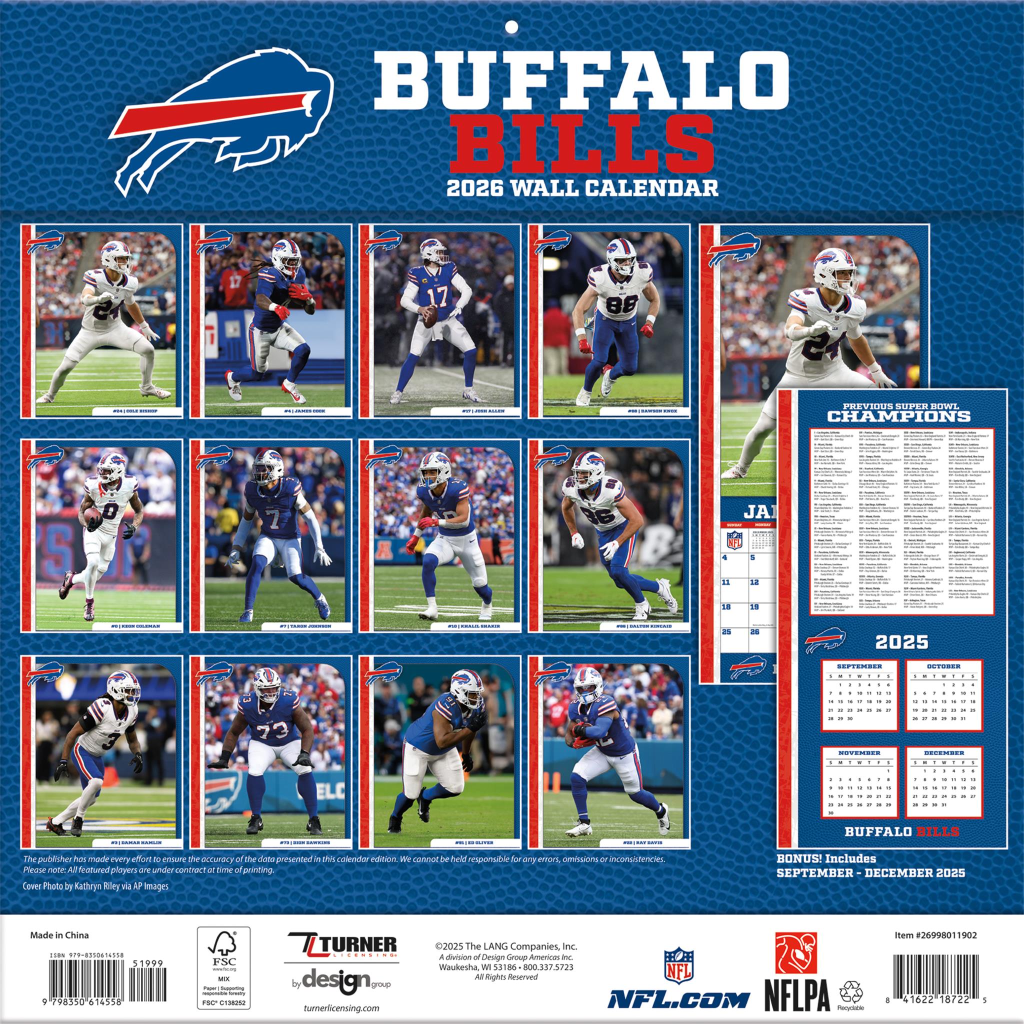 Calendrier mural NFL Buffalo Bills 2026