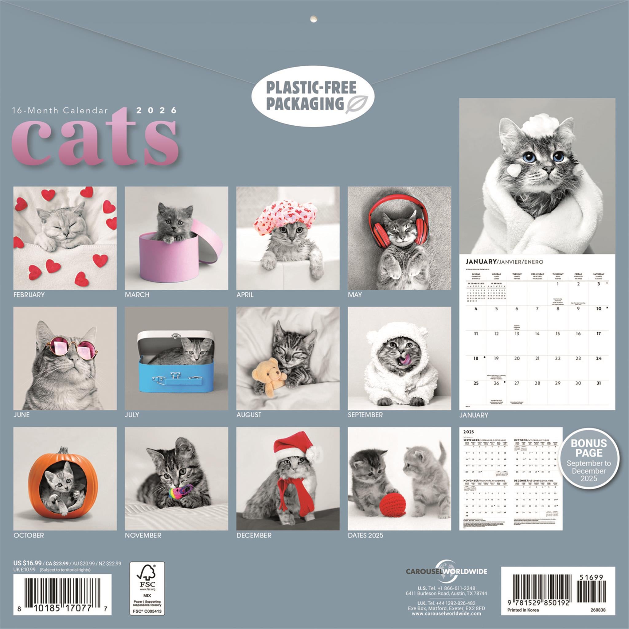 Calendrier mural Chats classiques 2026