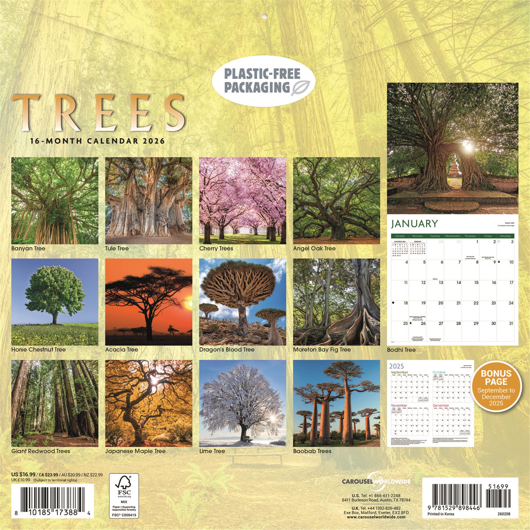 Calendrier mural Arbres 2026