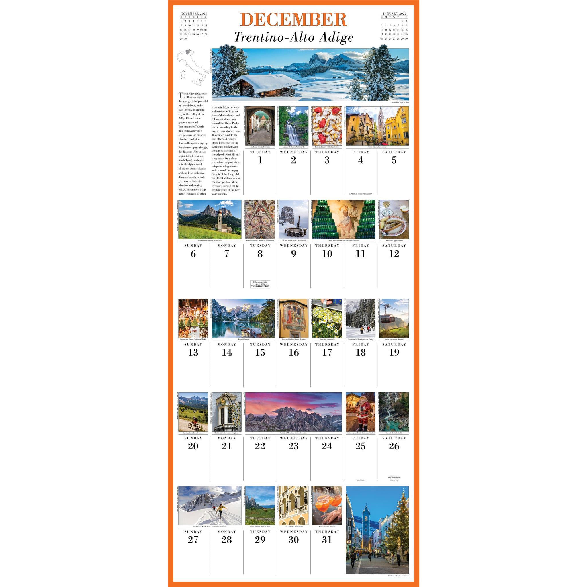 Calendrier mural Italie 365 2026