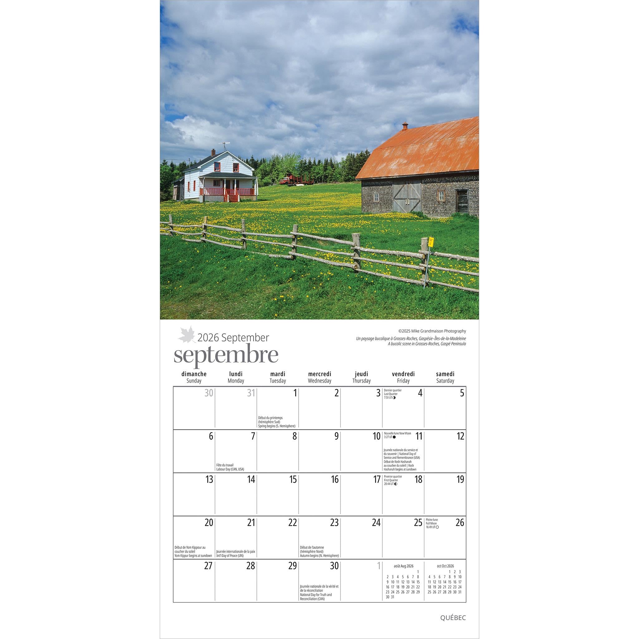 Quebec Bilingual 2026 Mini Calendar