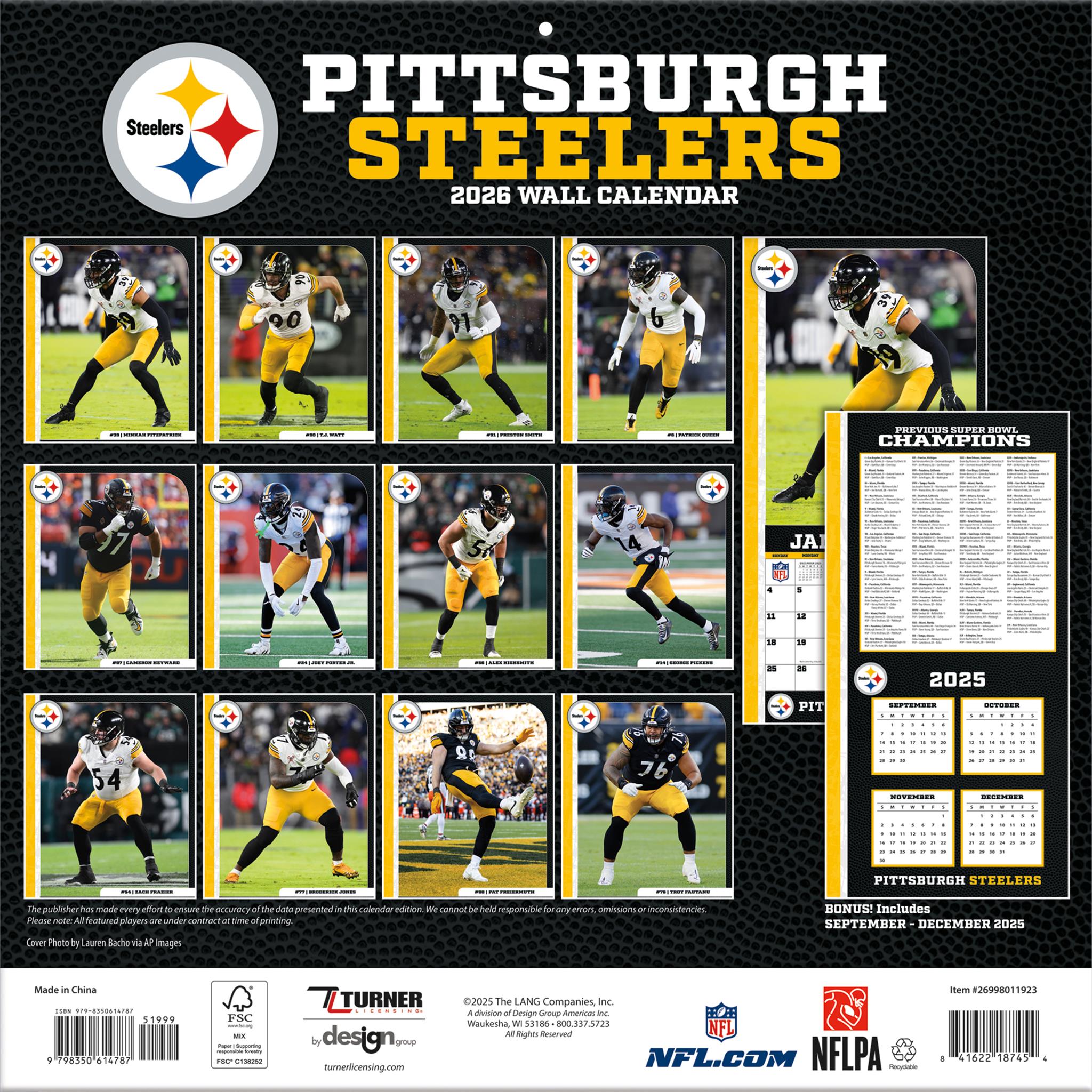 Calendrier mural 2026 des Steelers de Pittsburgh (NFL)