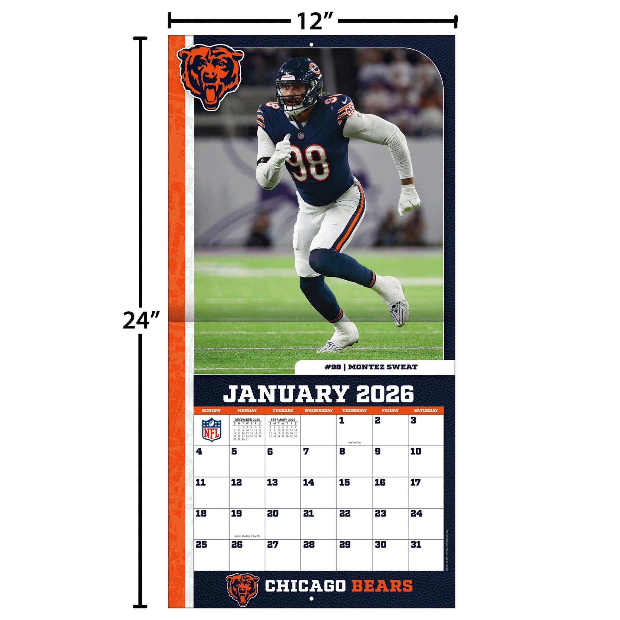 Calendrier mural NFL Chicago Bears 2026 - Disponible uniquement en ligne