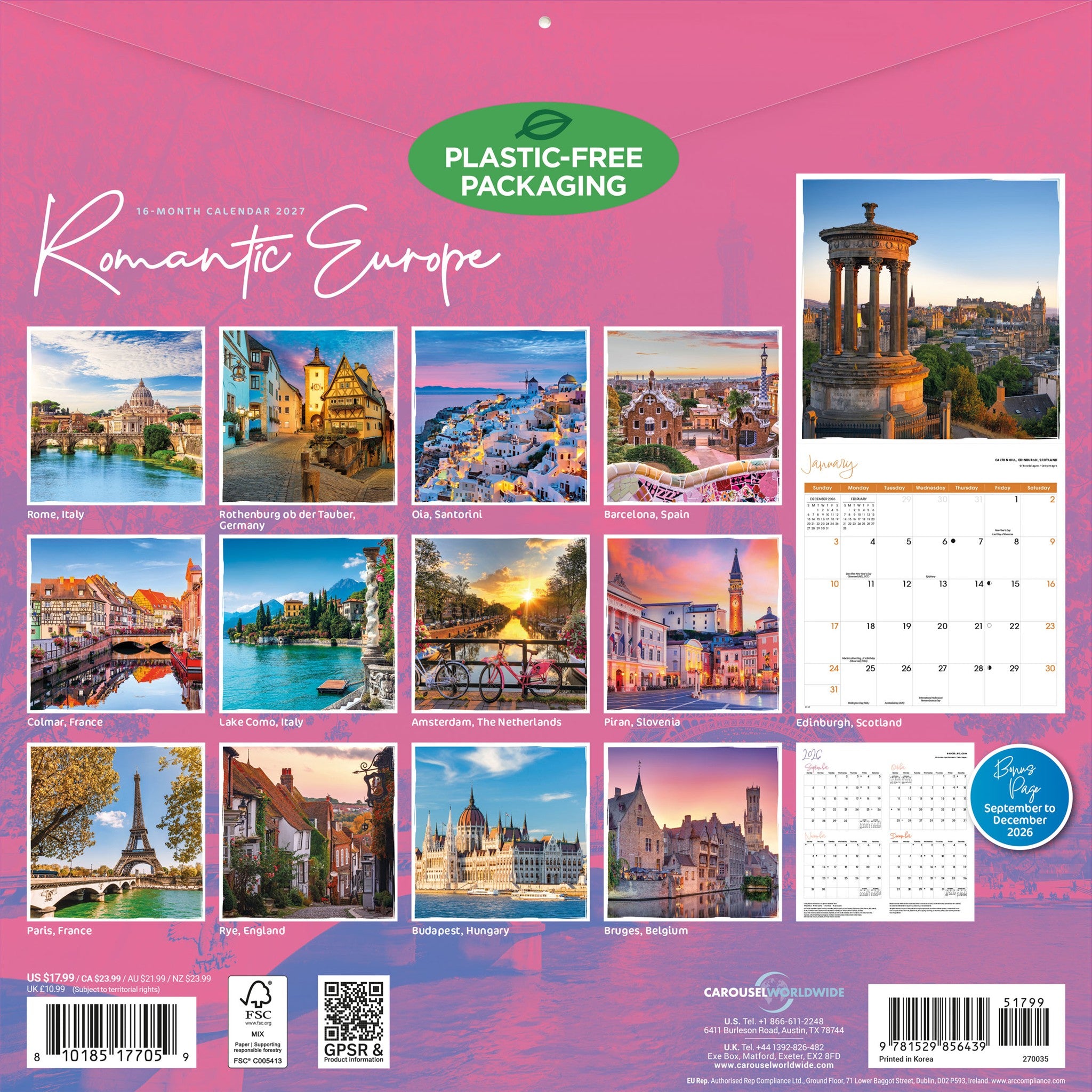 Calendrier mural Europe romantique 2027