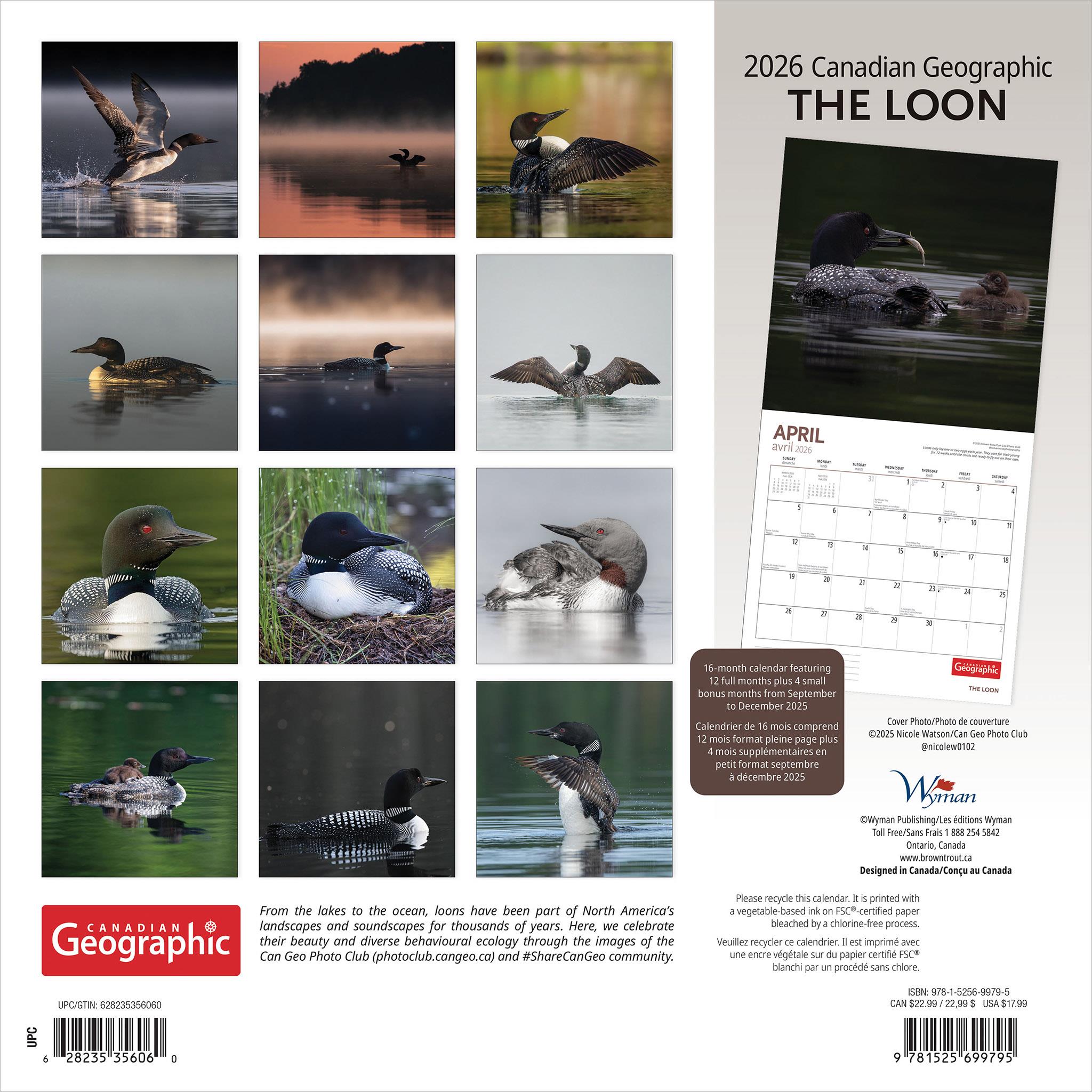 Calendrier mural Canadian Geographic Loon 2026 - Disponible uniquement en ligne