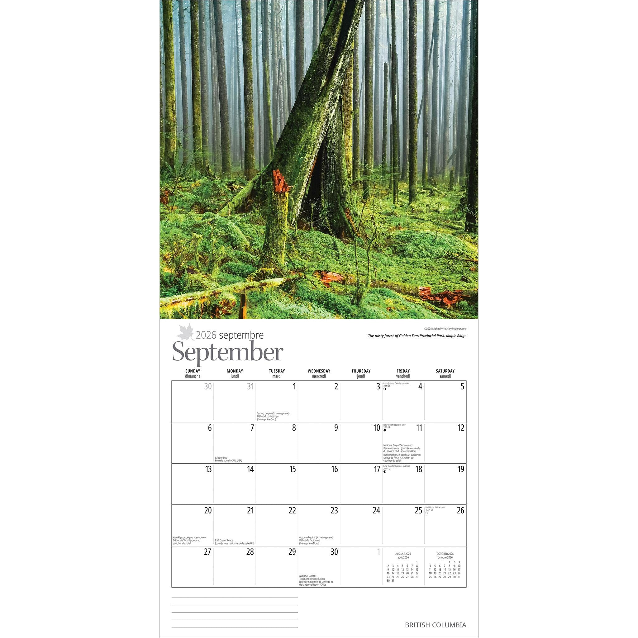 British Columbia 2026 Wall Calendar