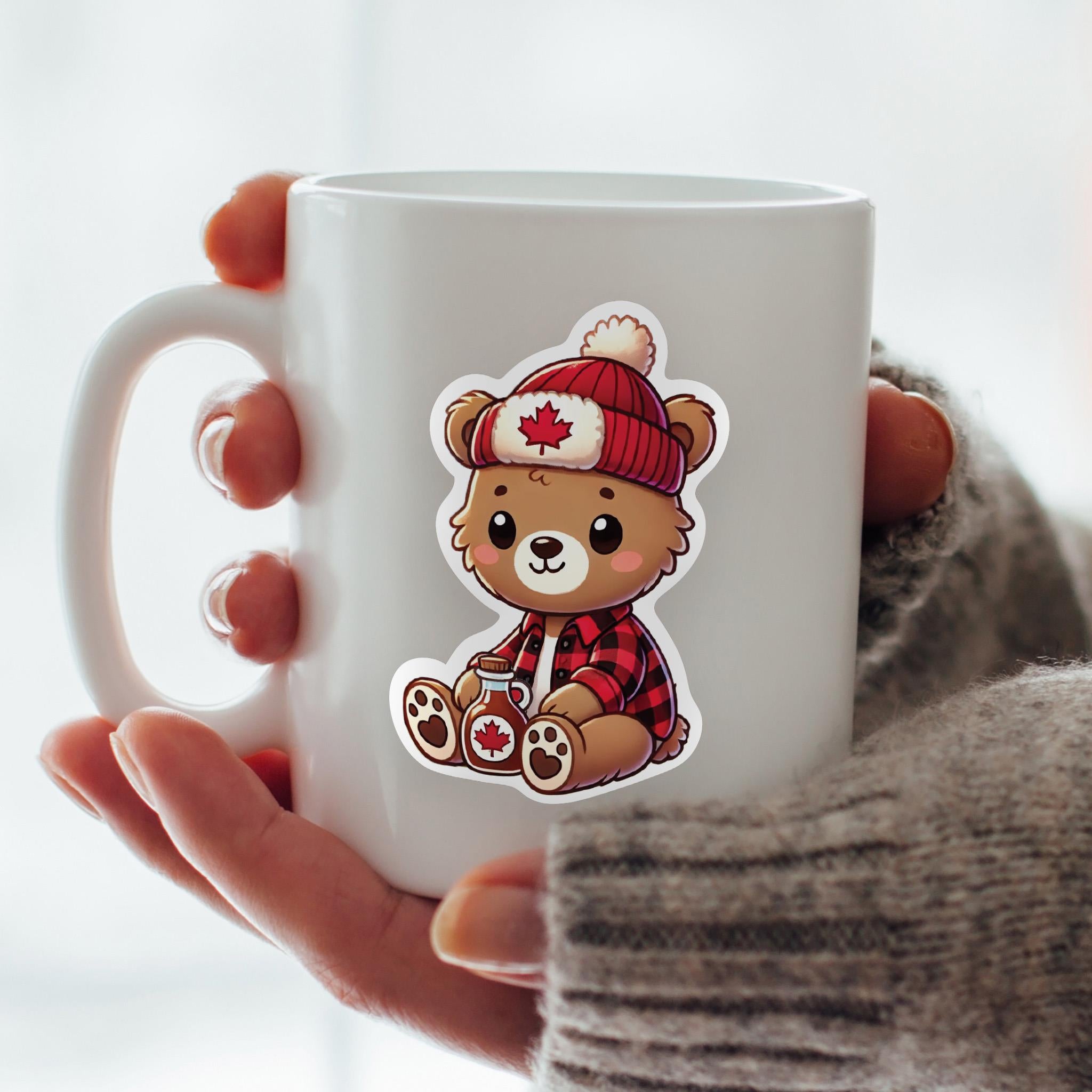 Cool Canadian Bear w Maple Syrup Vinyl Sticker