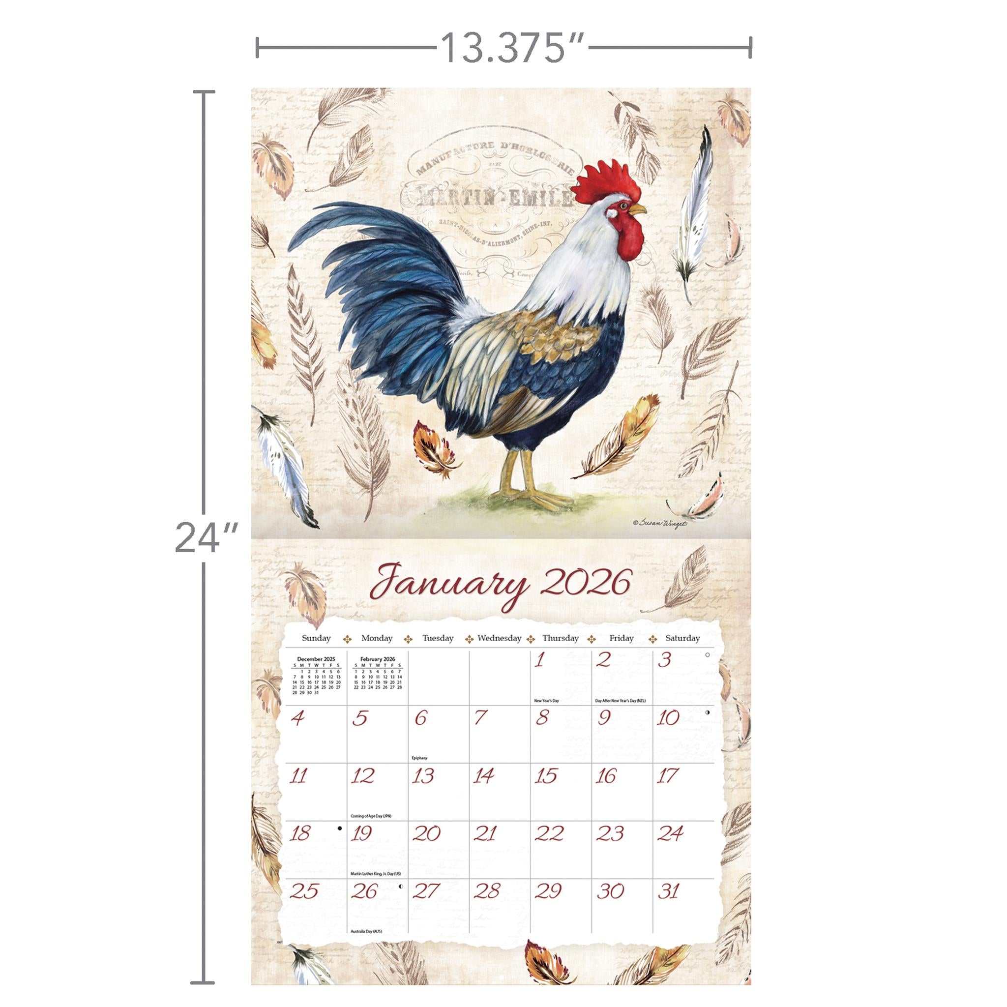 Calendrier mural édition spéciale 2026 « Coq fier » avec impression