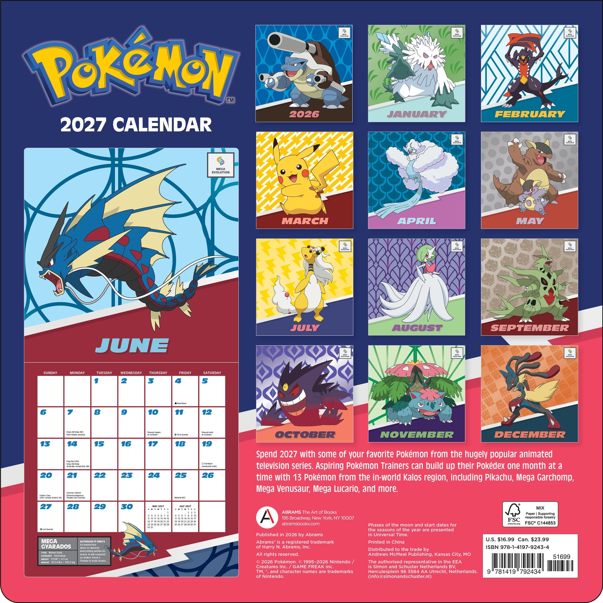 Pokémon 2027 Wall Calendar