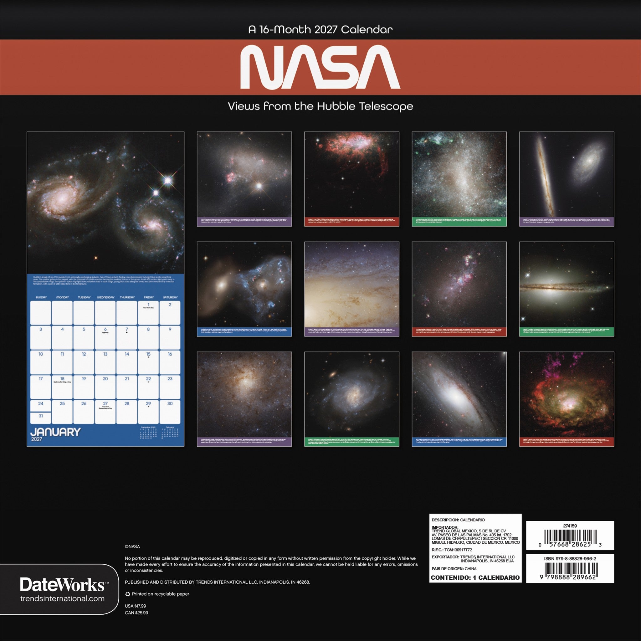 NASA Views from the Hubble Telescope 2027 Wall Calendar - Online Only