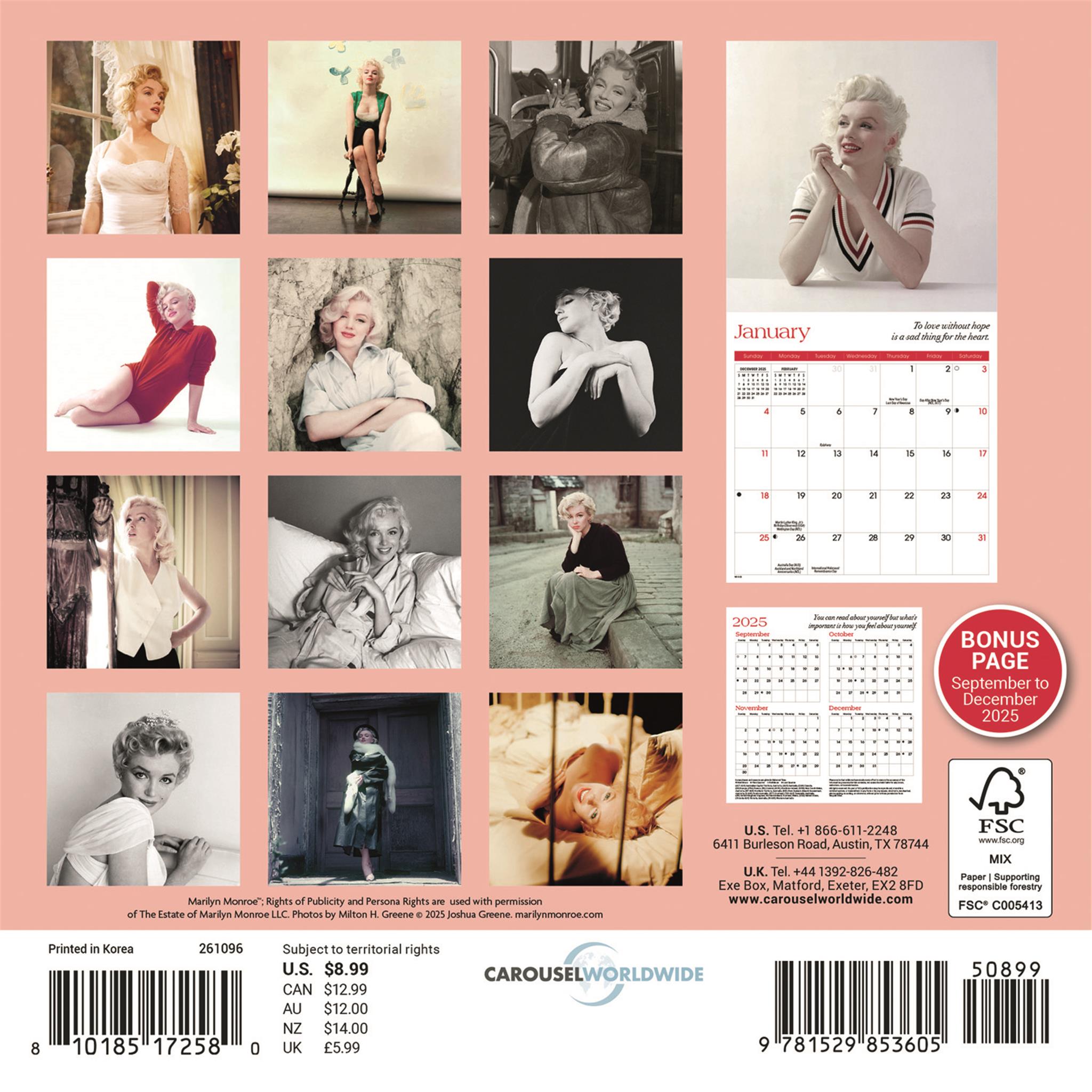 Mini calendrier Marilyn Monroe 2026