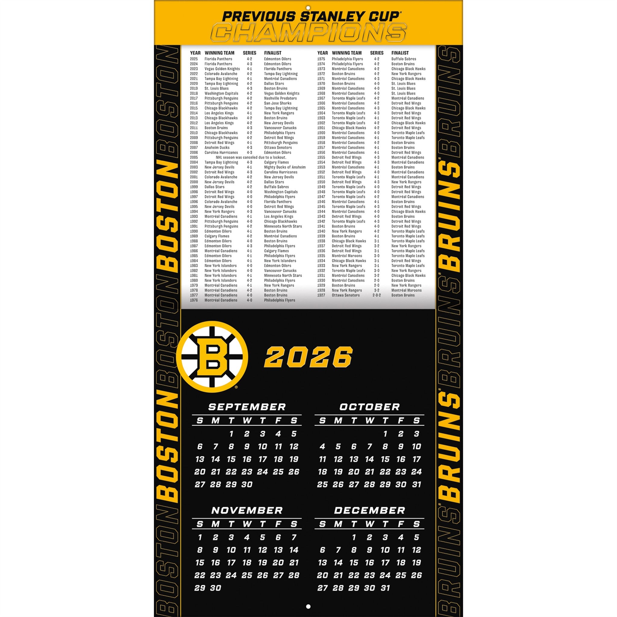 NHL Boston Bruins 2027 Wall Calendar