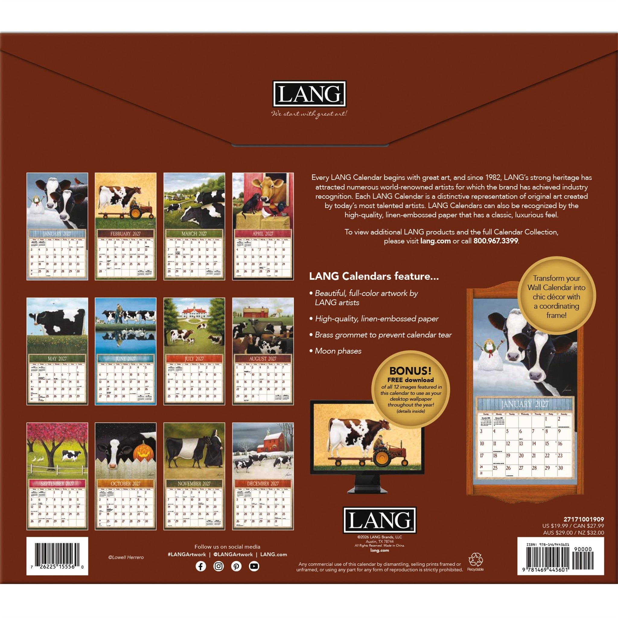 Cows Cows Cows Special Edition with Print 2027 Wall Calendar