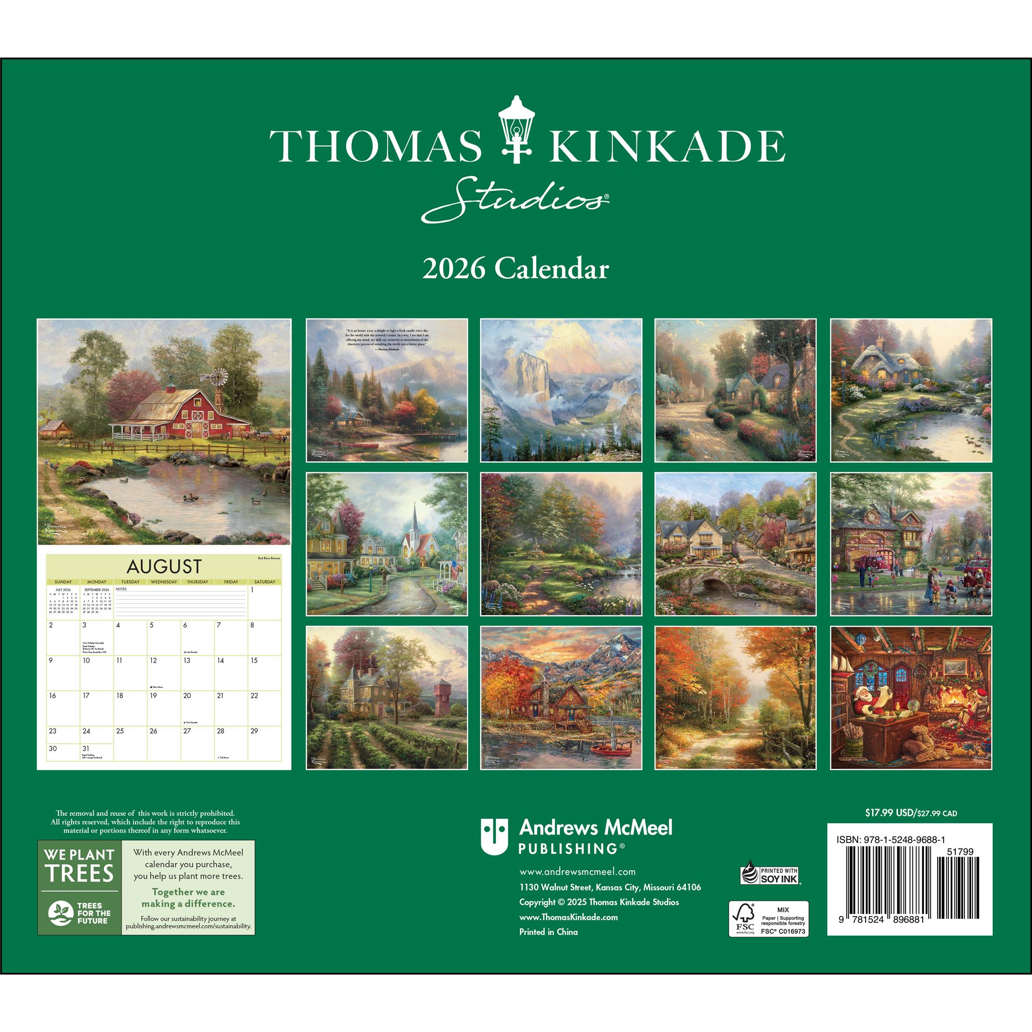 Calendrier mural de luxe 2026 de Thomas Kinkade Studios