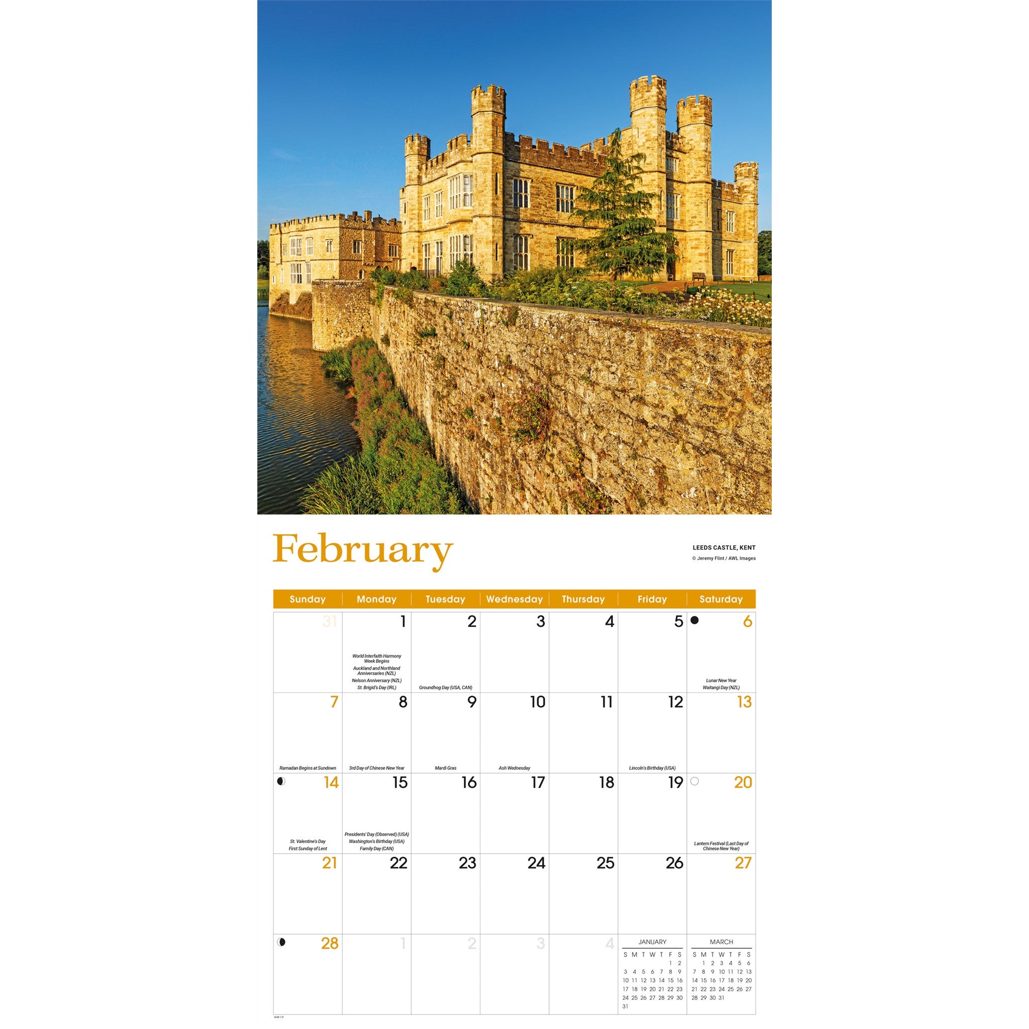 Calendrier mural Angleterre 2027