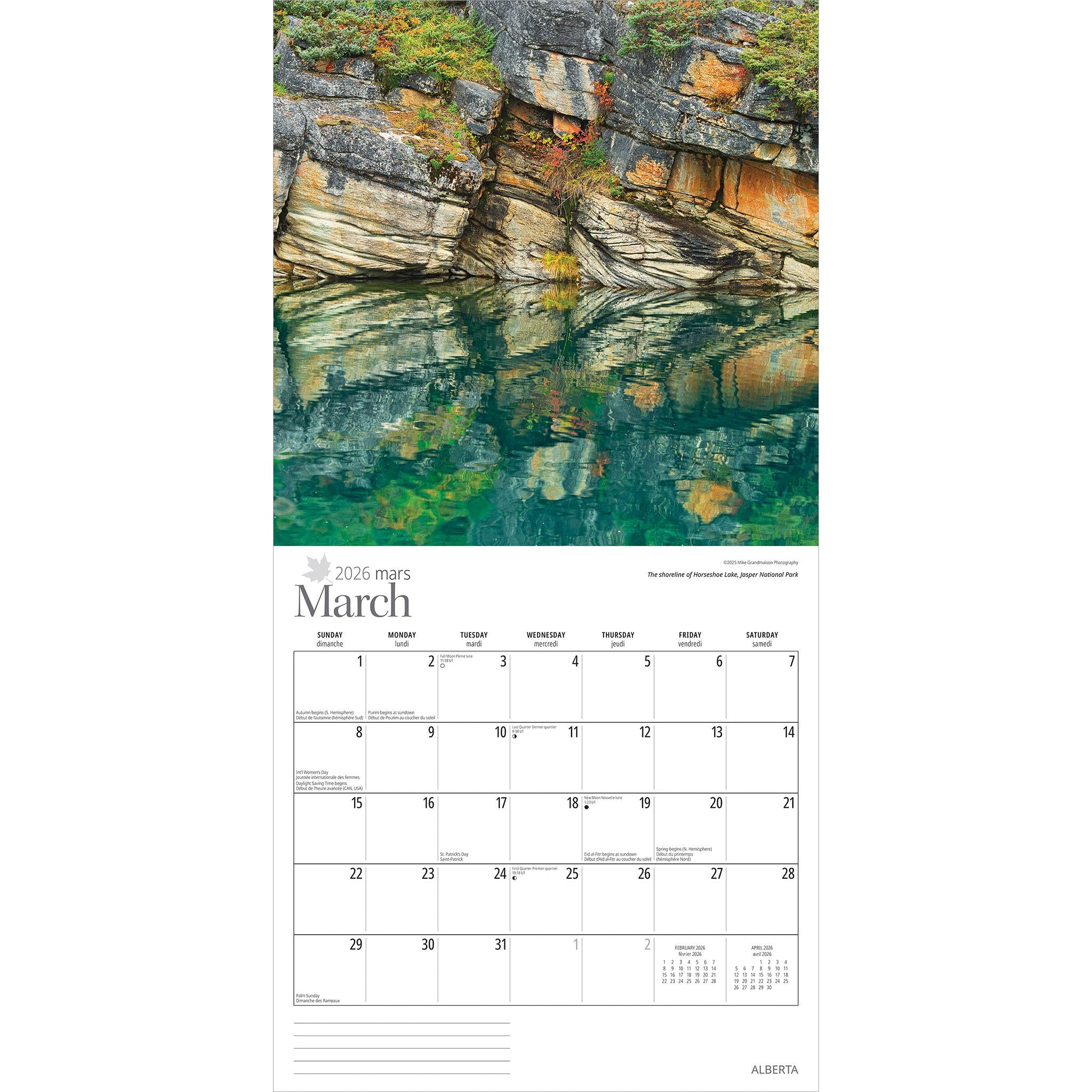 Calendrier mural Alberta 2026