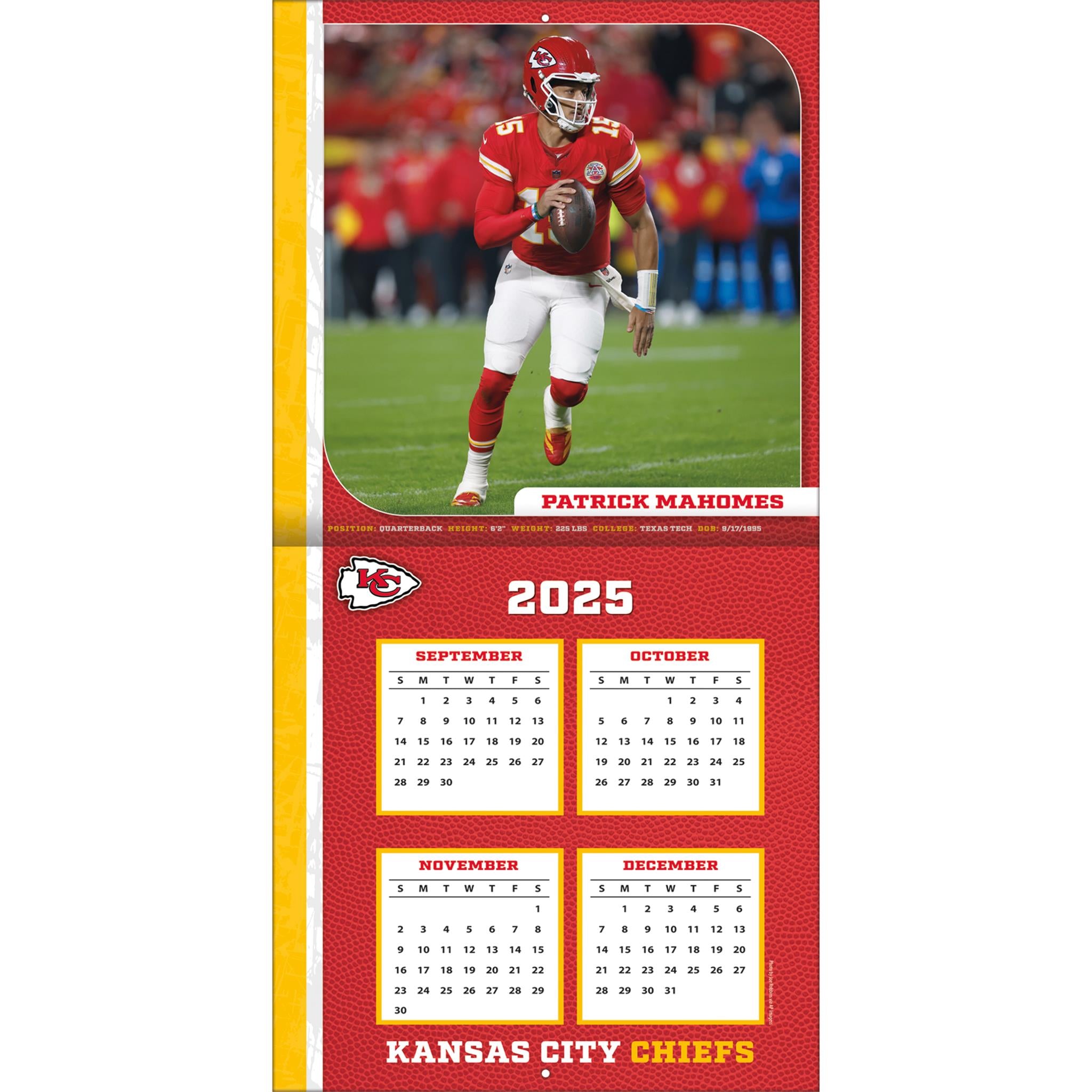 NFL Patrick Mahomes Kansas City Chiefs 2026 Wall Calendar