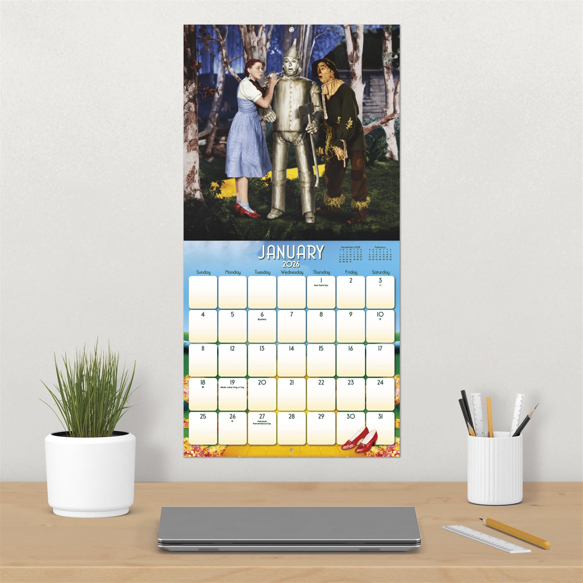 Calendrier mural de luxe exclusif Le Magicien d'Oz avec impression 2026