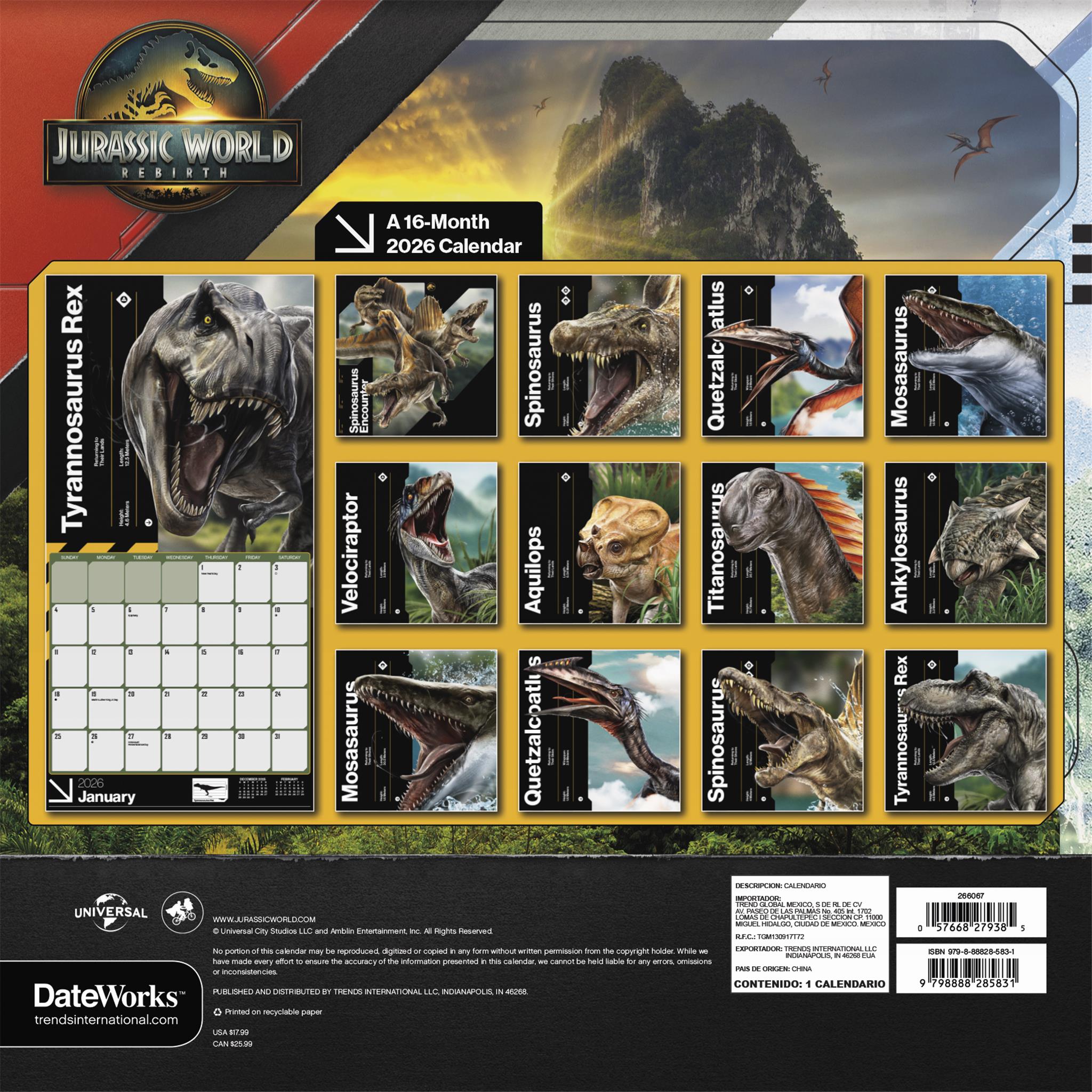 Calendrier Jurassic World Wall 4 2026