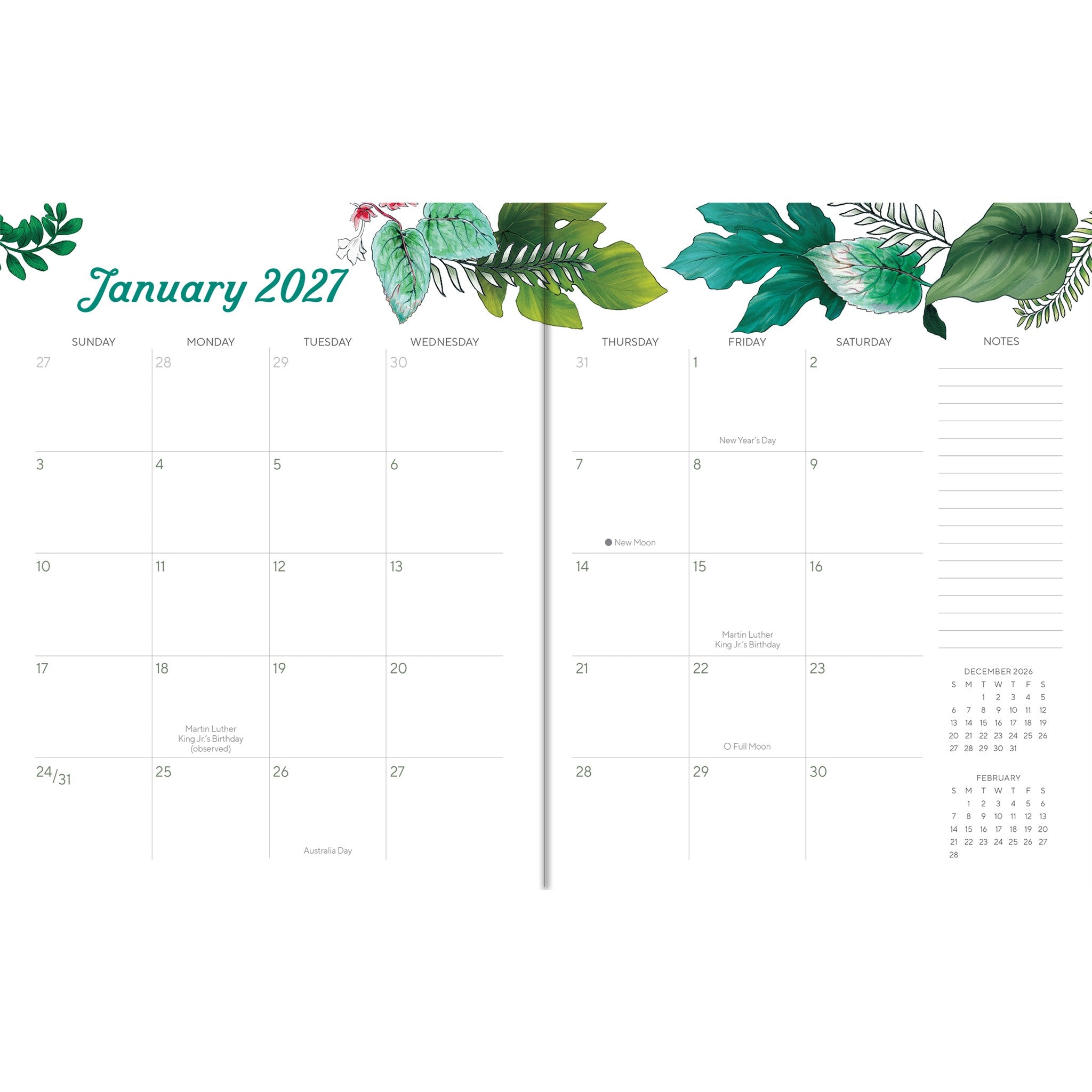 Greenery 2027 Monthly Planner Calendar - Online Only