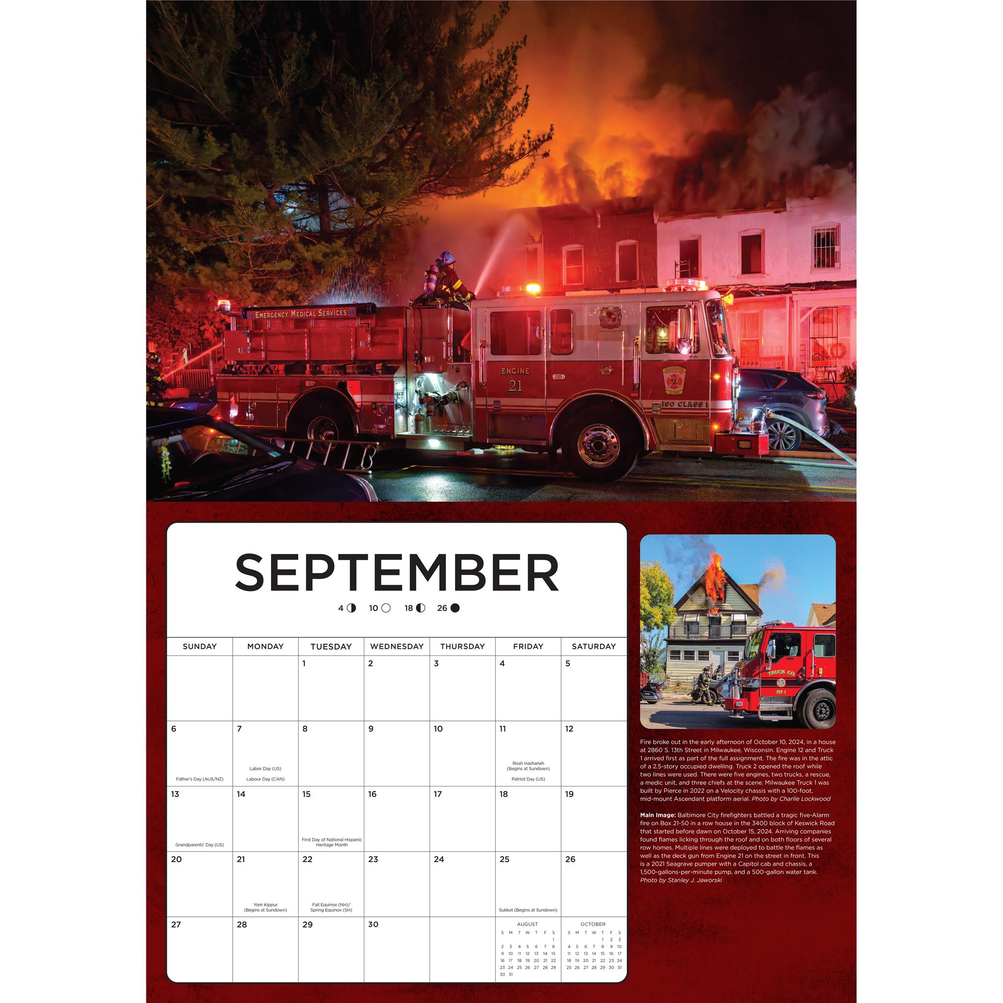 Fire Trucks In Action Oversized Wall  2026 Calendar