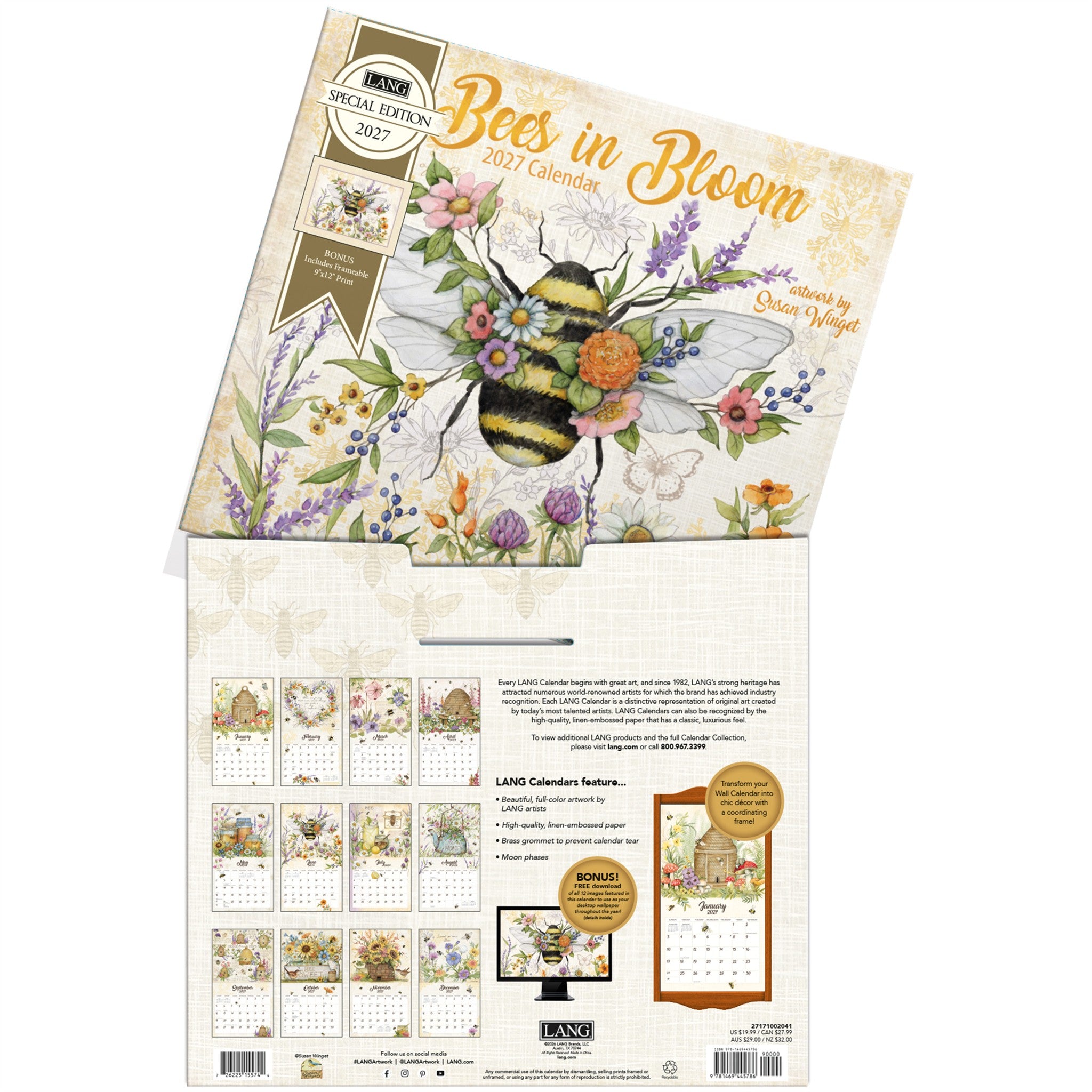 Bees In Bloom Special Edition with Print 2027 Wall Calendar