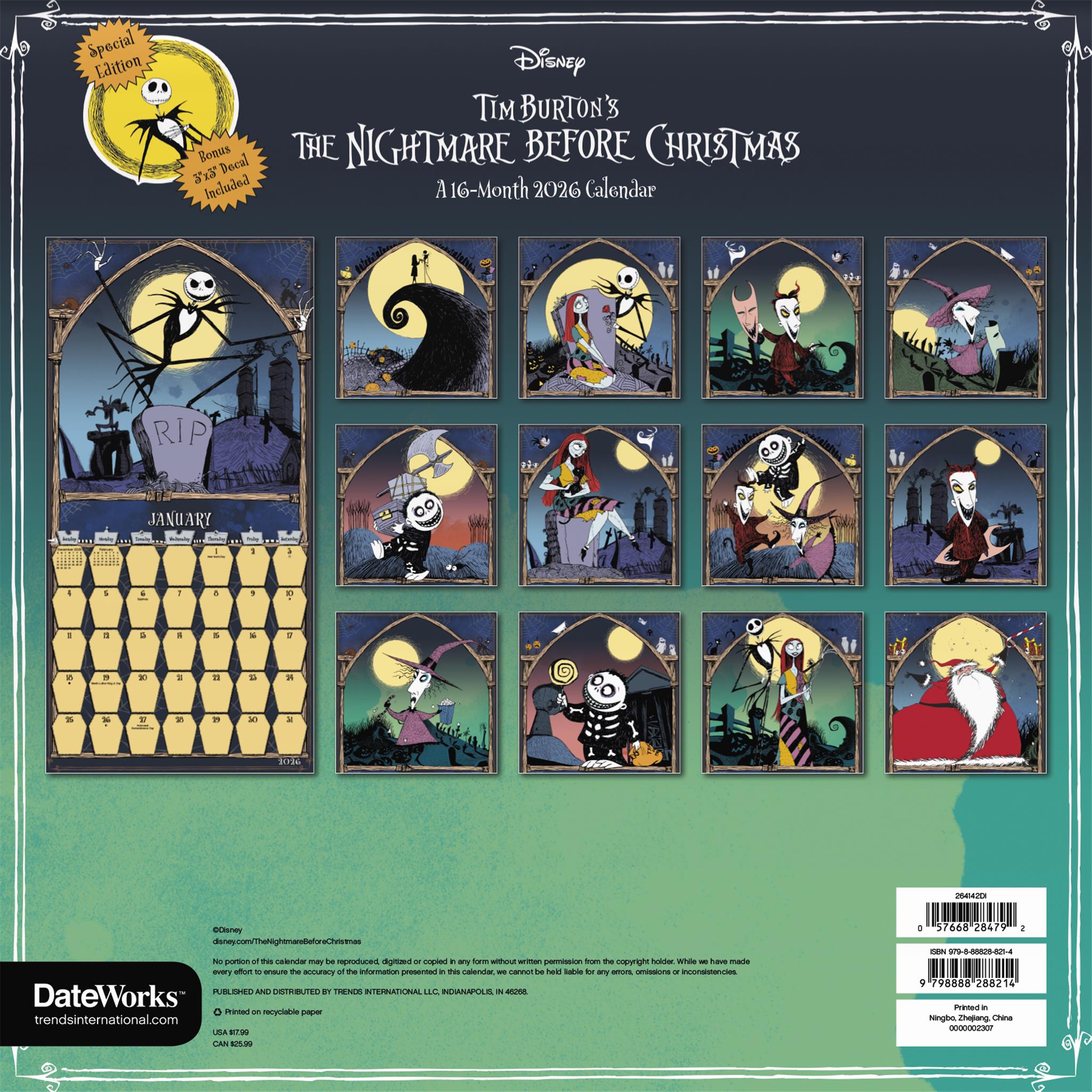 Calendrier mural de luxe exclusif L'Étrange Noël de Monsieur Jack avec autocollant 2026