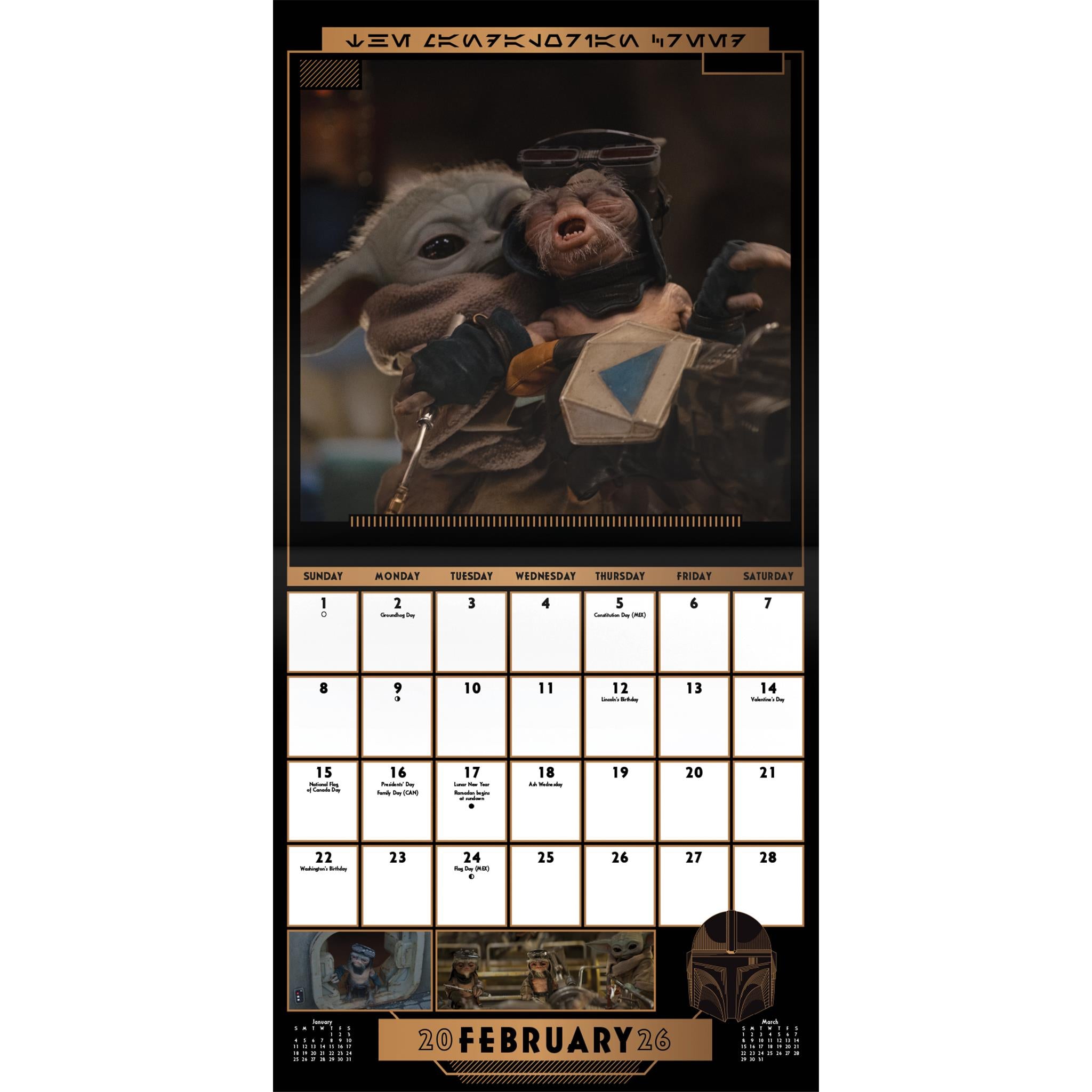 Star Wars Mandalorian 2026 Wall Calendar