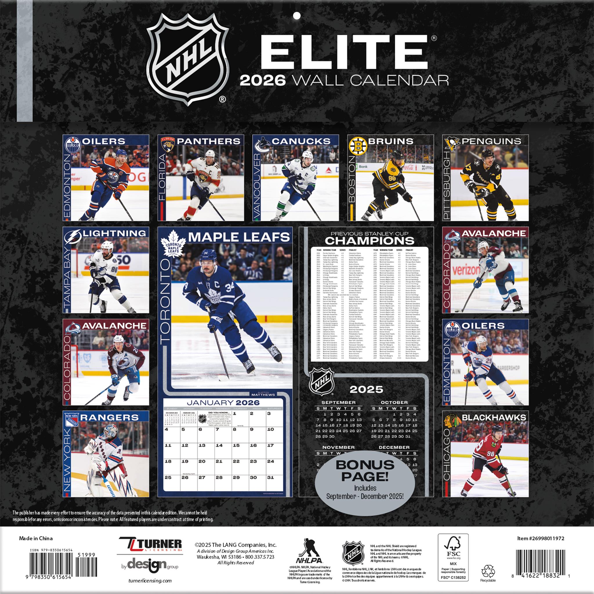 Calendrier mural NHL Elite 2026