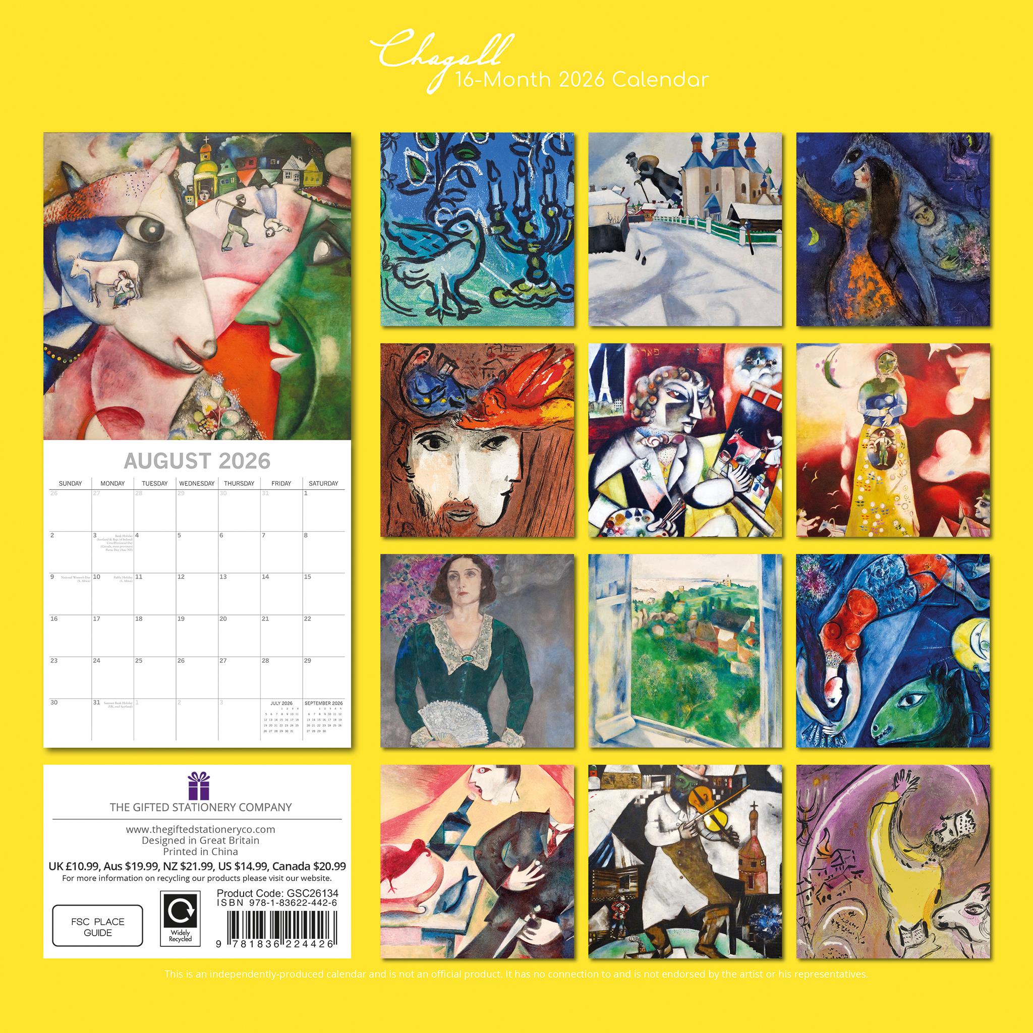 Calendrier mural Chagall 2026