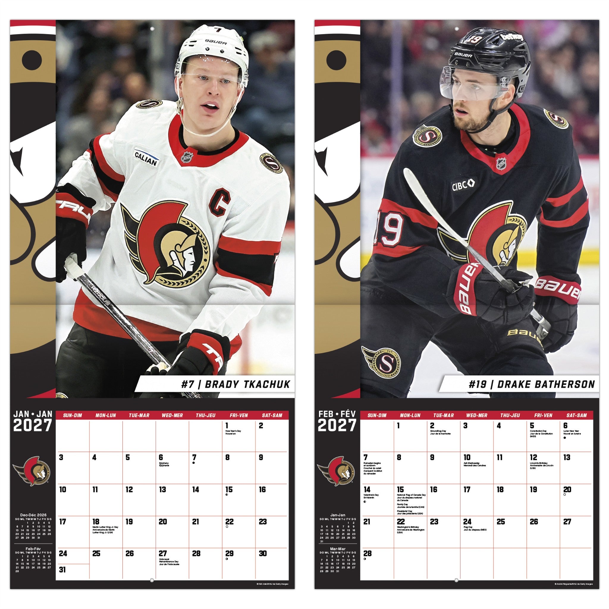 NHL Ottawa Senators 2027 Wall Calendar