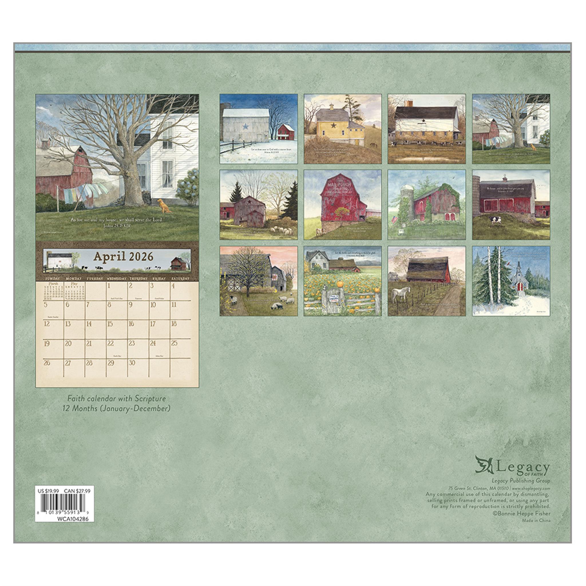 Calendrier mural de luxe Country Blessings 2026 - Disponible uniquement en ligne