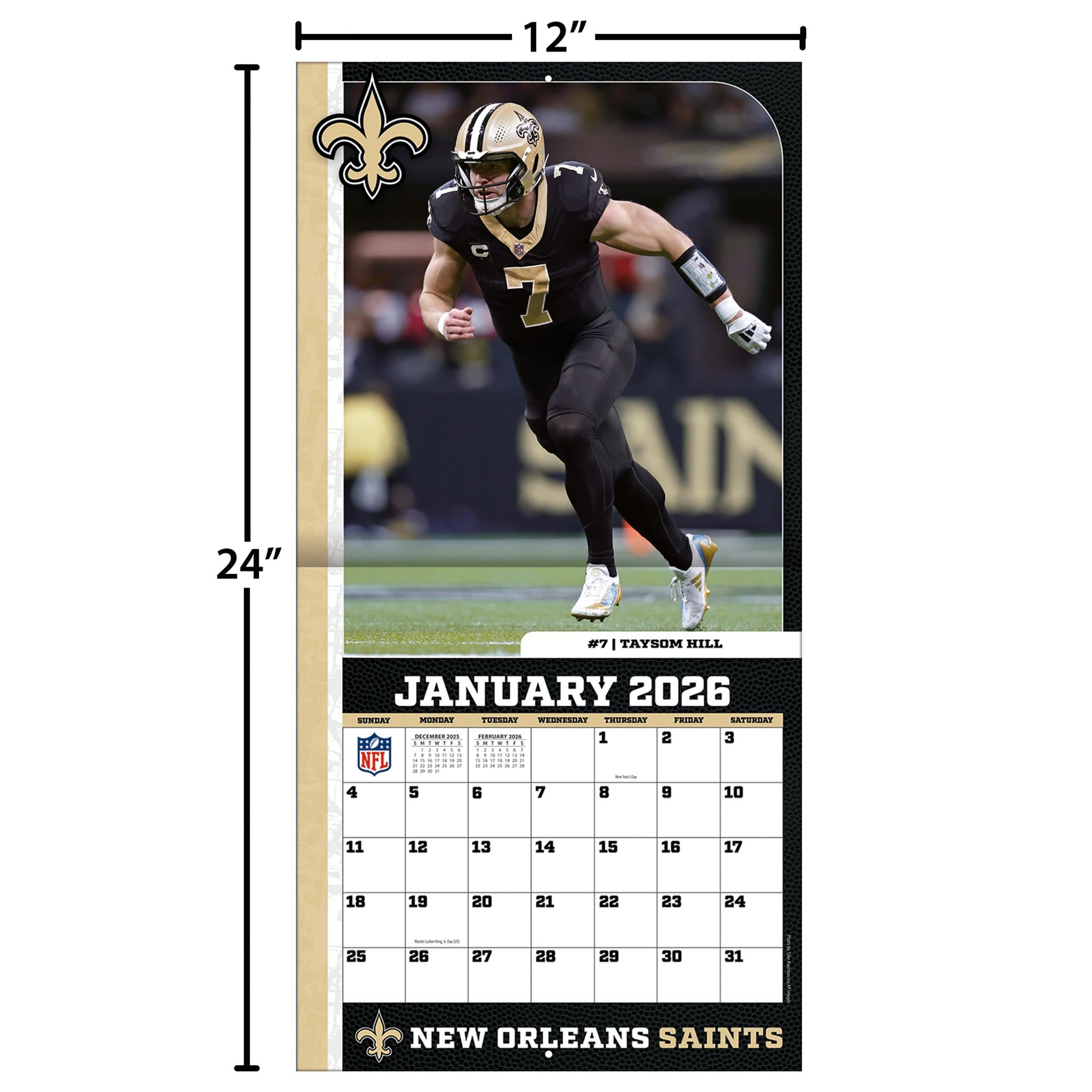 Calendrier mural 2026 des Saints de la Nouvelle-Orléans (NFL)