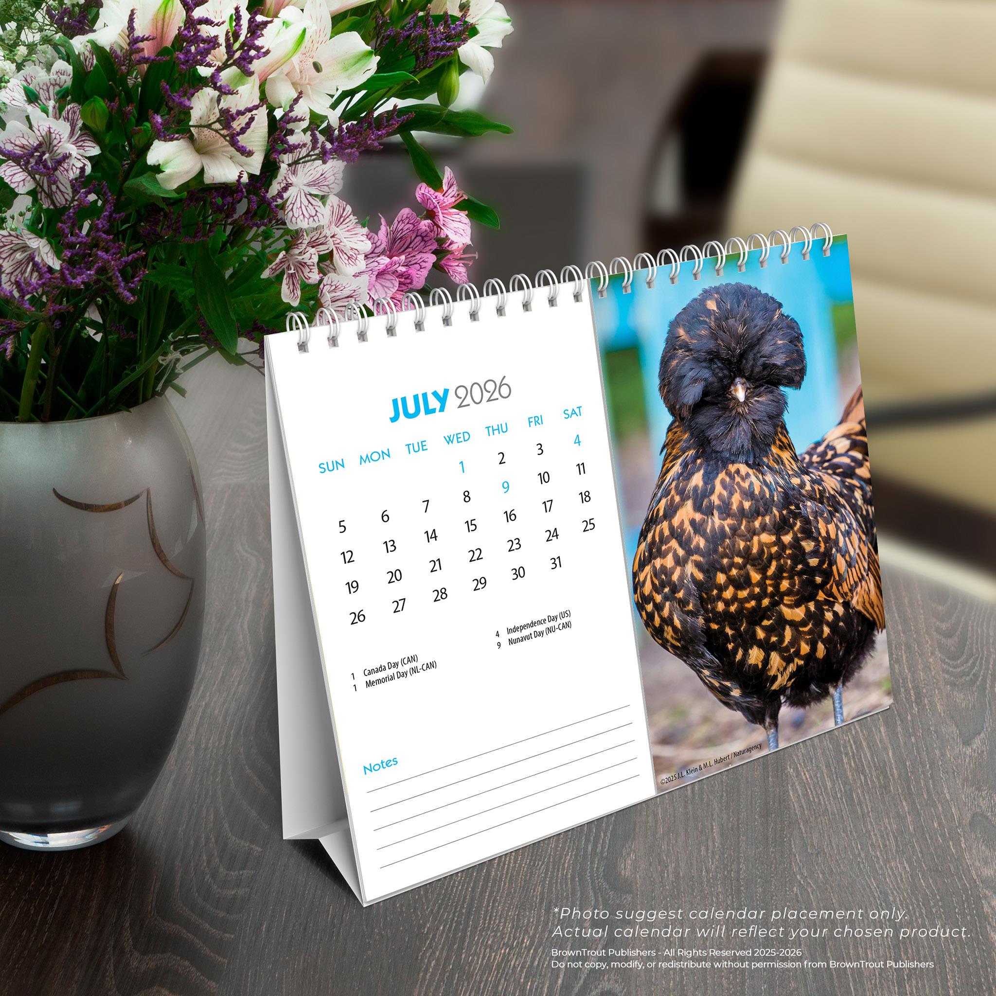 Calendrier chevalet double vue Poules 2026 - Disponible uniquement en ligne