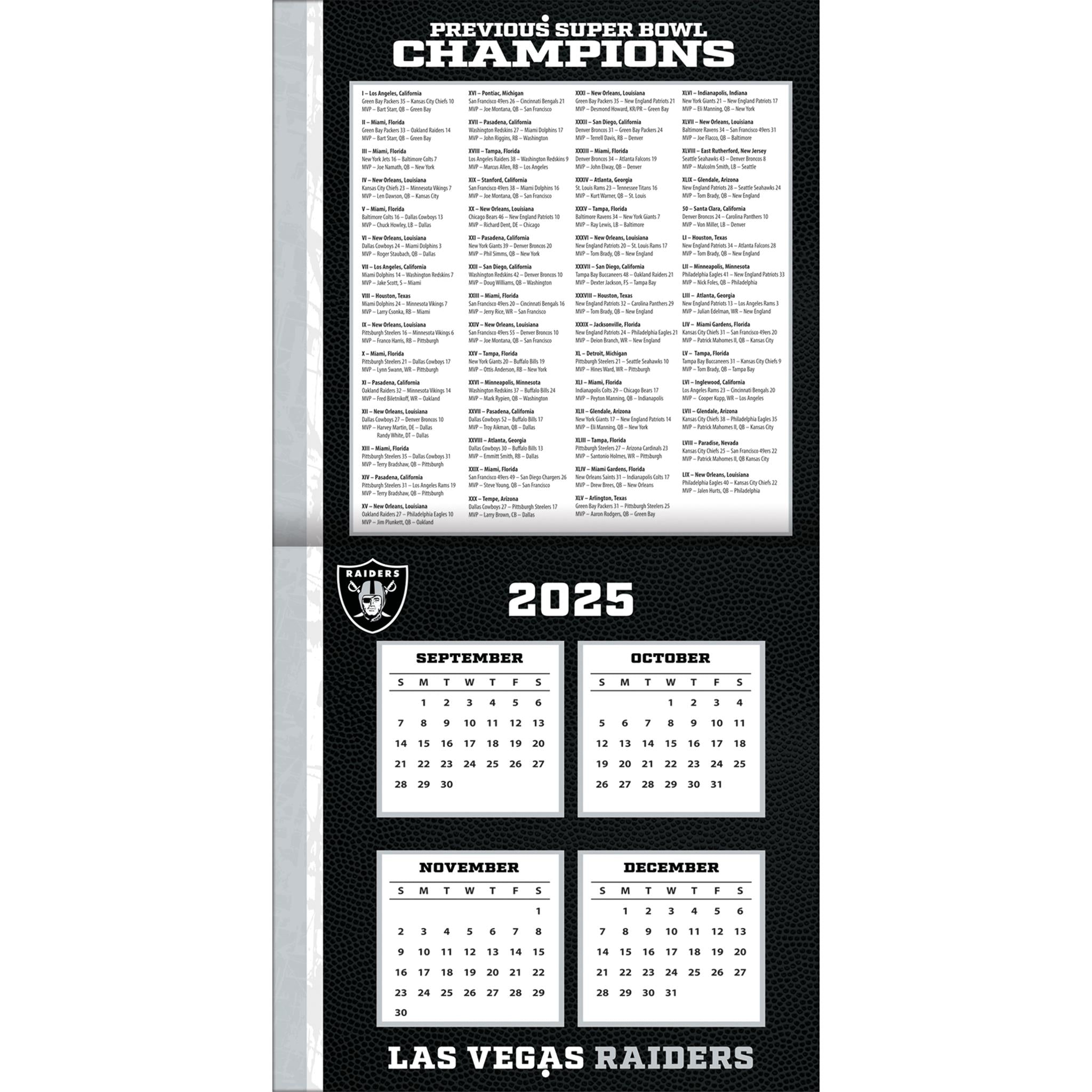 Calendrier mural 2026 des Raiders de Las Vegas (NFL)