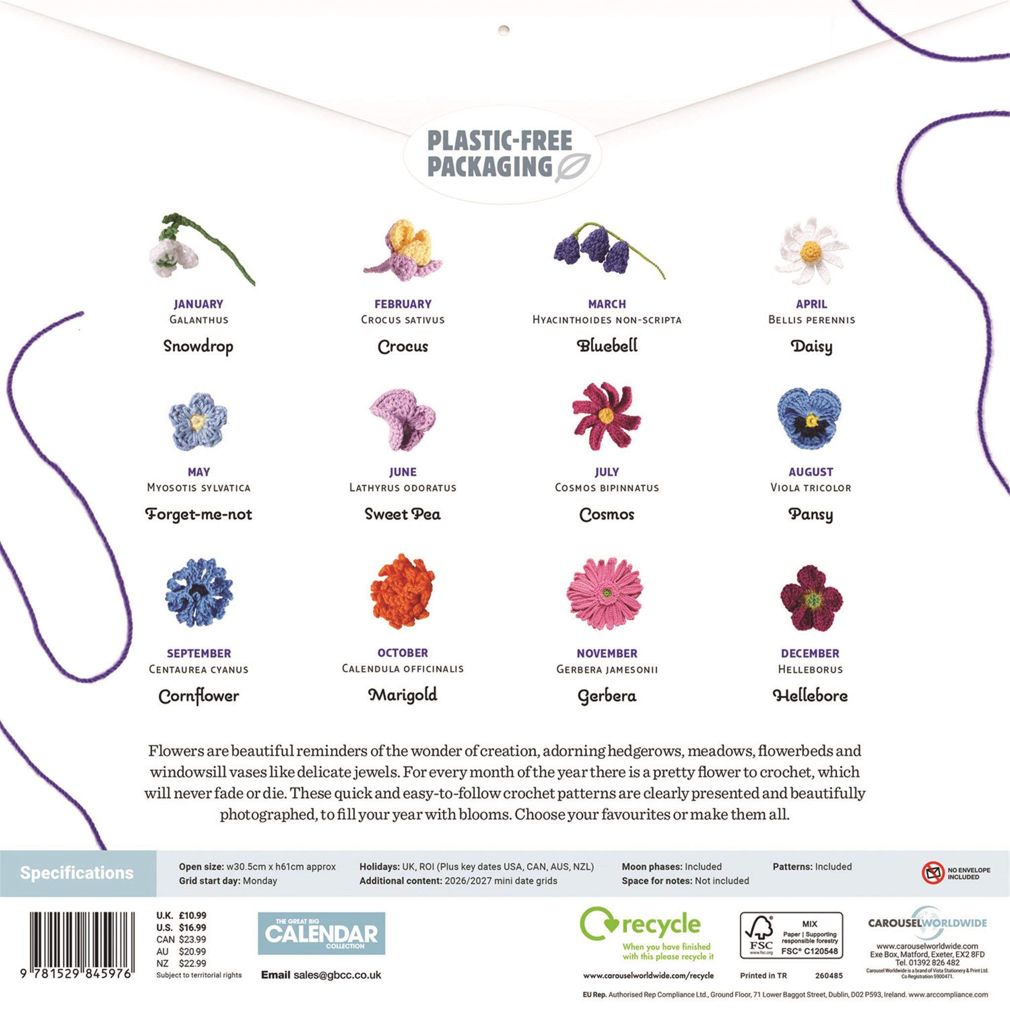 Calendrier mural 2026 des plantes d'intérieur au crochet