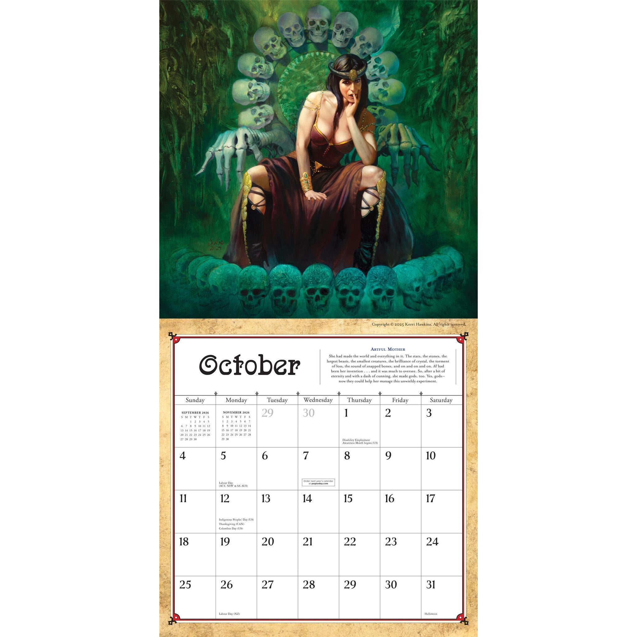 Calendrier mural fantastique 2026 de Boris Vallejo et Julie Bells