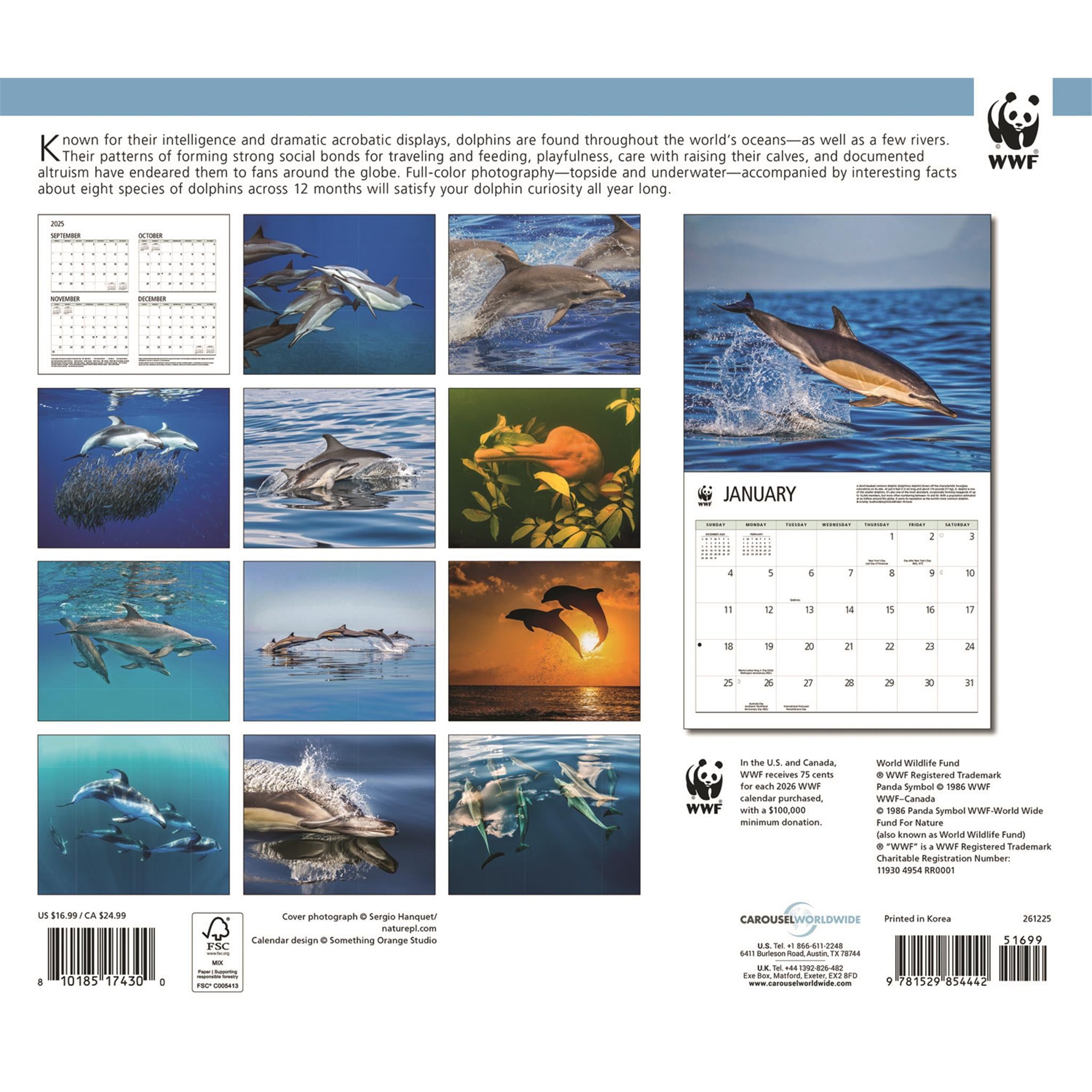 Calendrier mural Dauphins 2026 du Fonds mondial pour la nature
