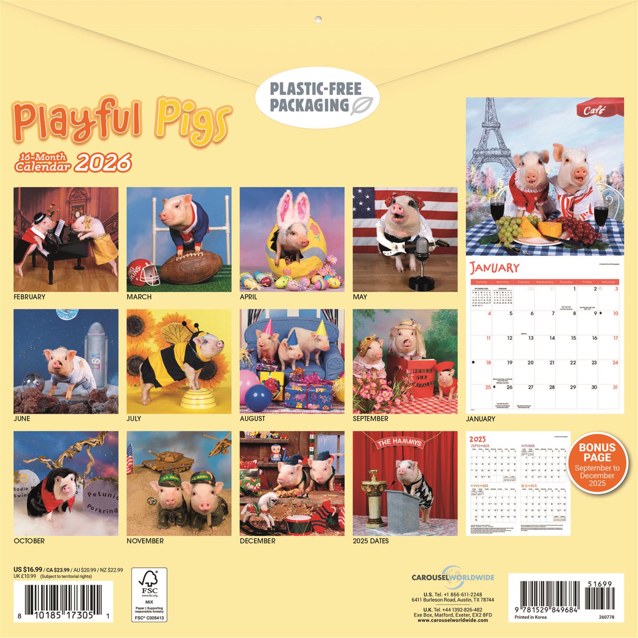 Calendrier mural Cochons joueurs 2026