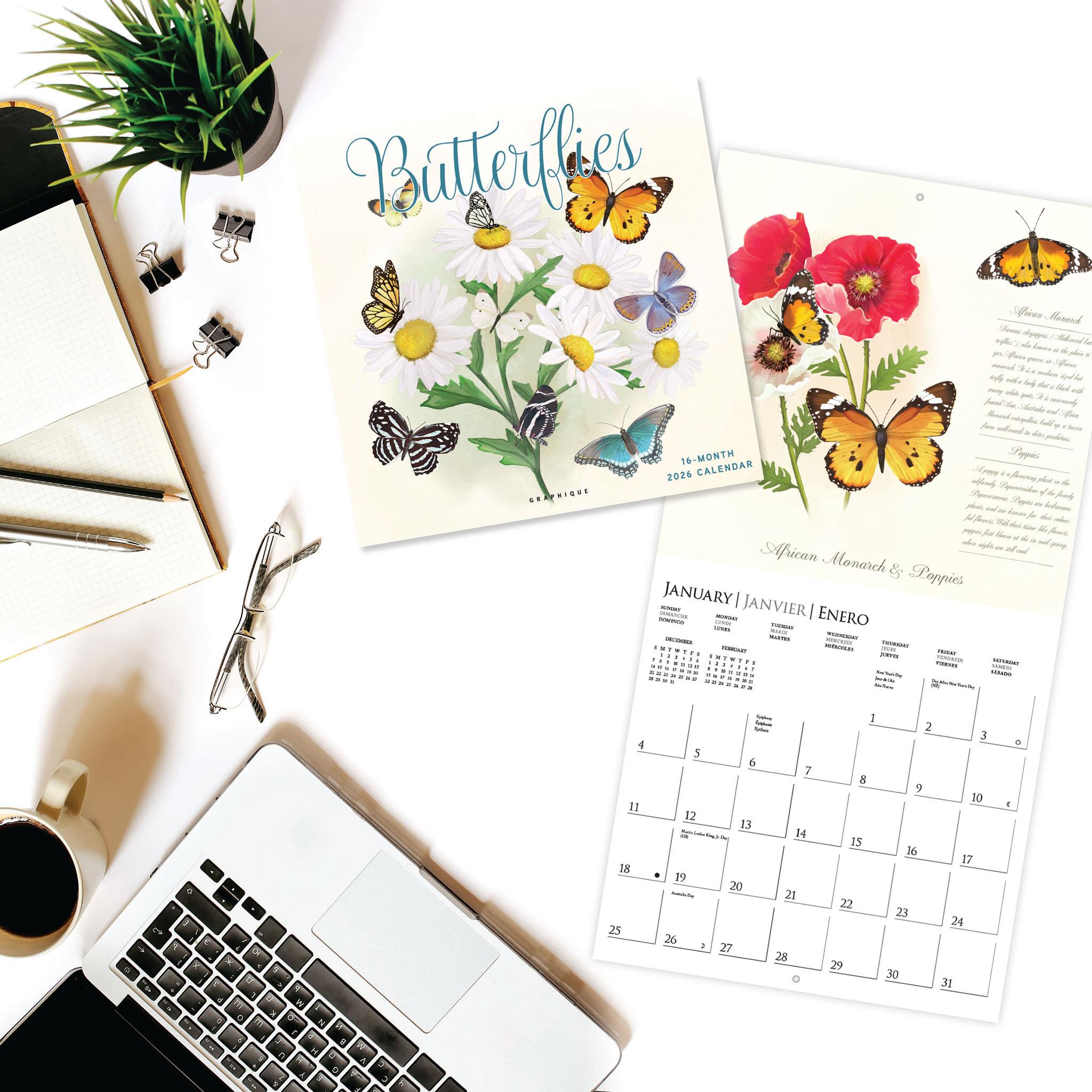 Calendrier mural Papillons 2026 - Disponible uniquement en ligne