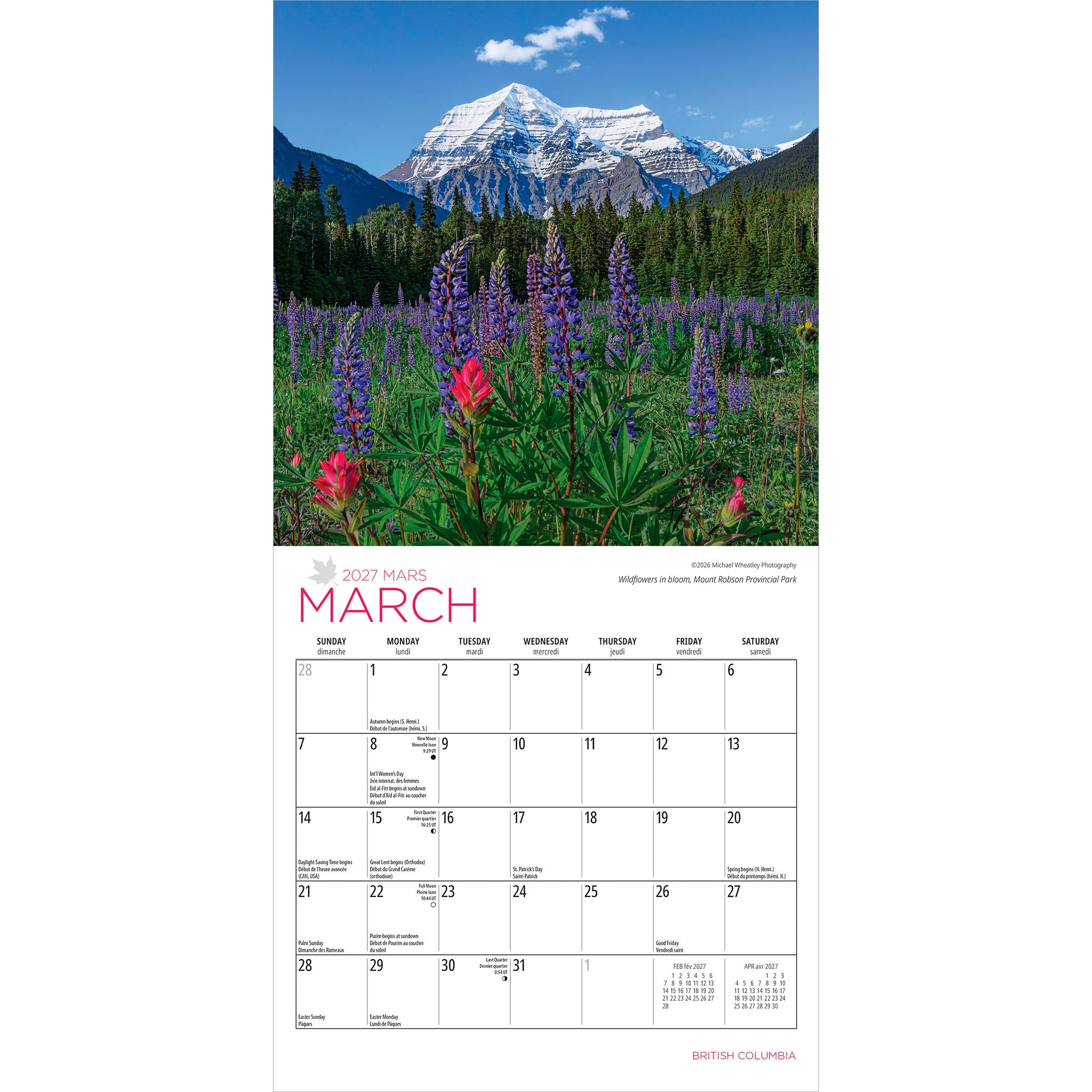 British Columbia 2027 Mini Calendar