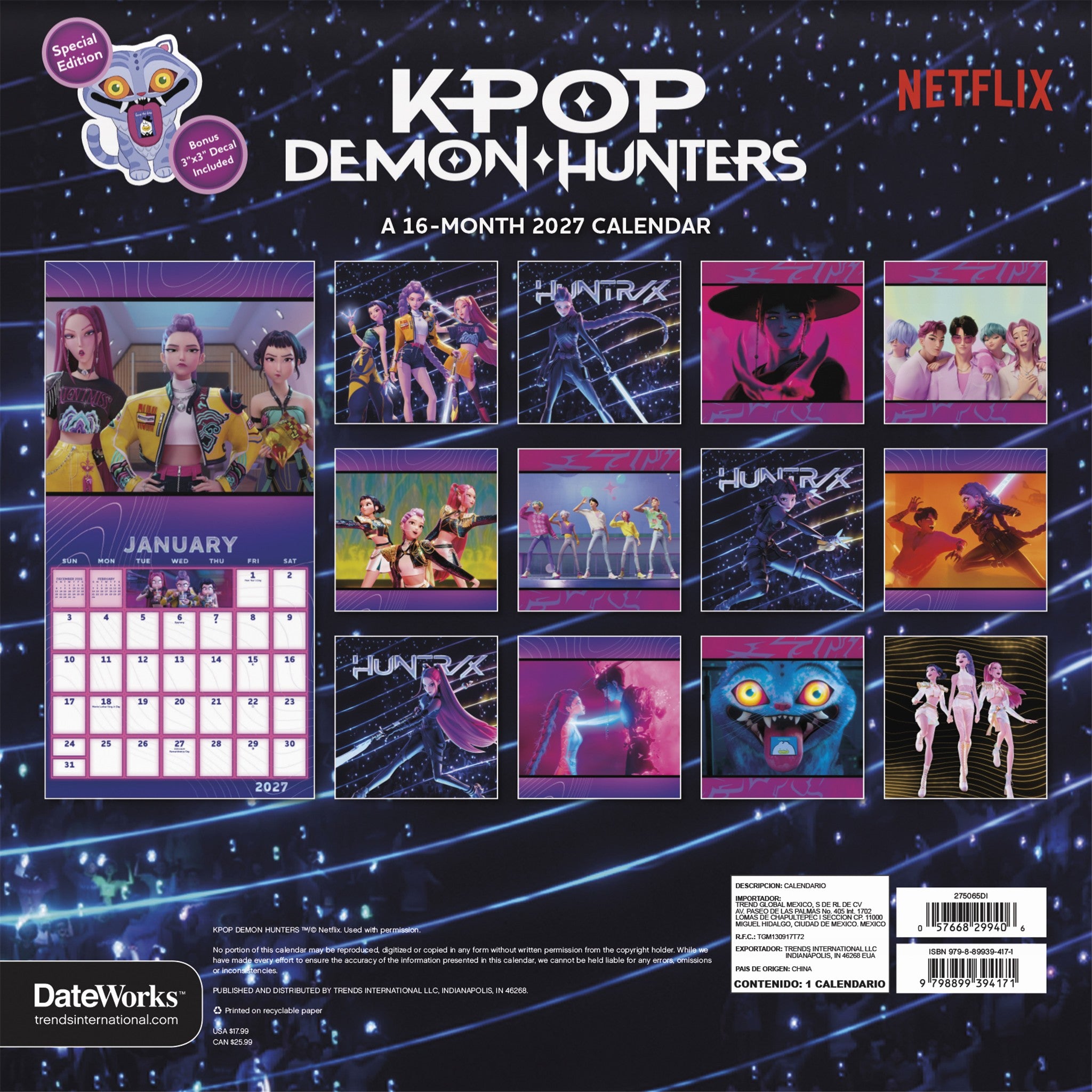 K-Pop Demon Hunters Exclusive with Decal 2027 Wall Calendar
