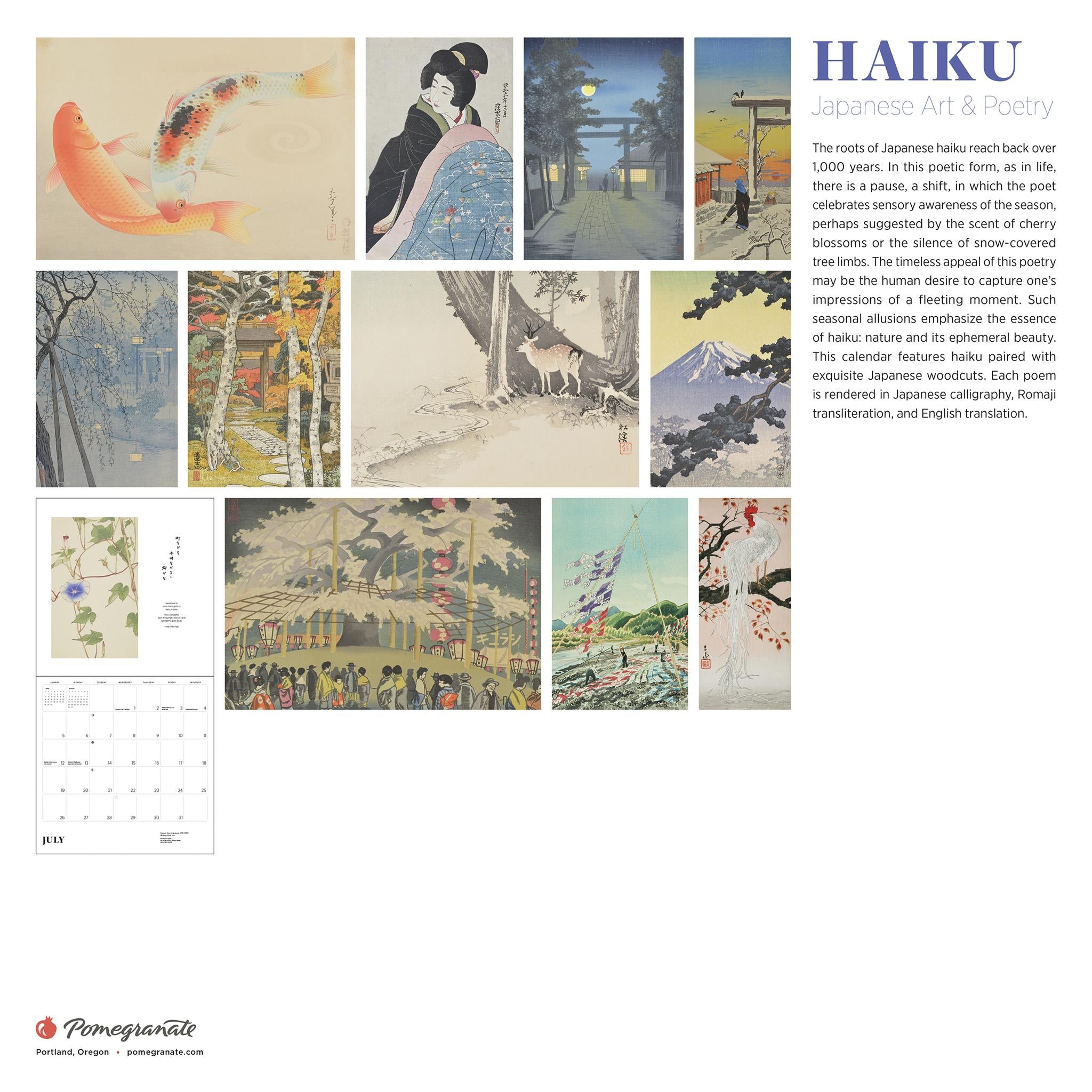 Calendrier mural édition spéciale 2026 sur l'art et la poésie japonais avec impression