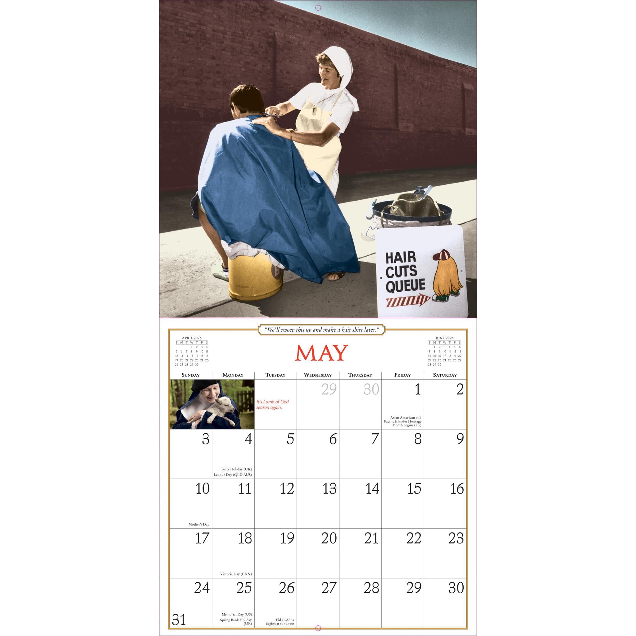 Calendrier mural 2026 des nonnes qui s'amusent