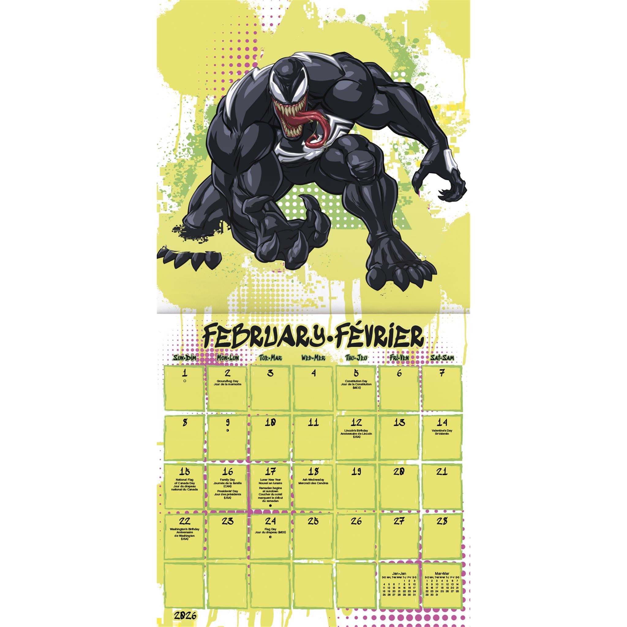 Spider Man Bilingual 2026 Wall Calendar
